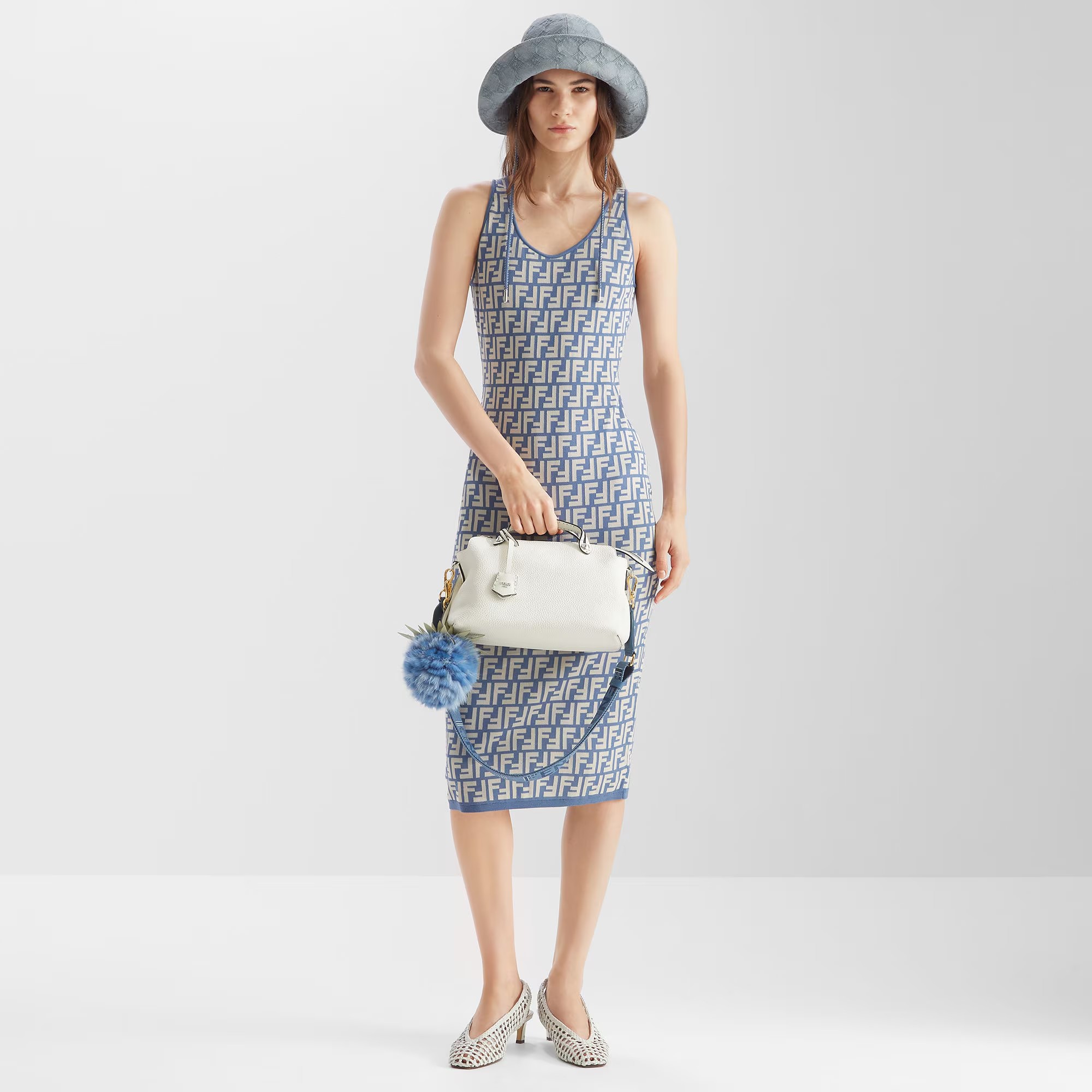 NIGO Fendi Women's Summer Blue White FF Letter Printed Round Neck Knit Sleeveless Long Dress #nigo76318