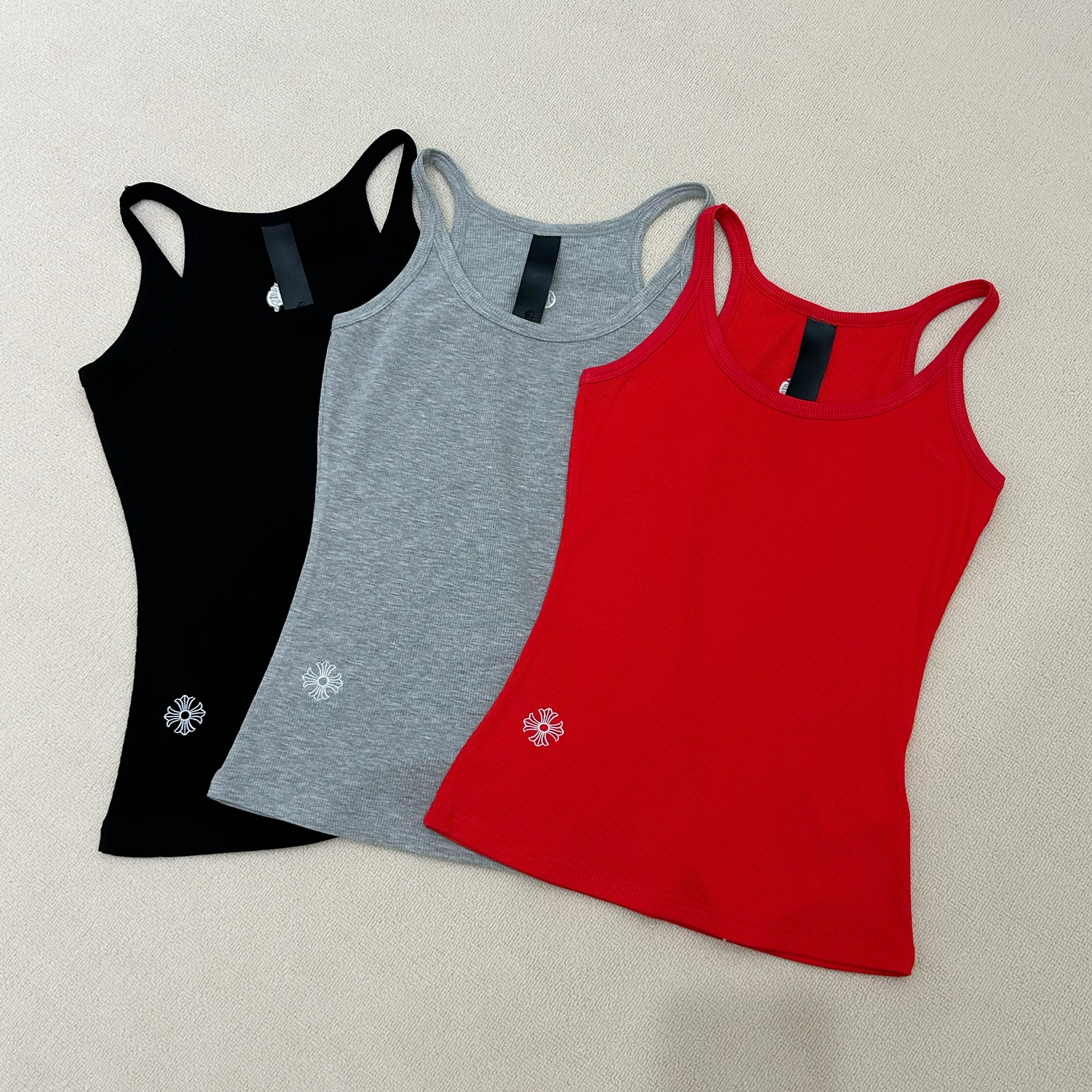 NIGO Chrome Hearts Women's Spring and Summer Cross Sanskrit Print Vest Solid Colour Fashion Sexy Slimming Camisole Top T-Shirt #nigo76339