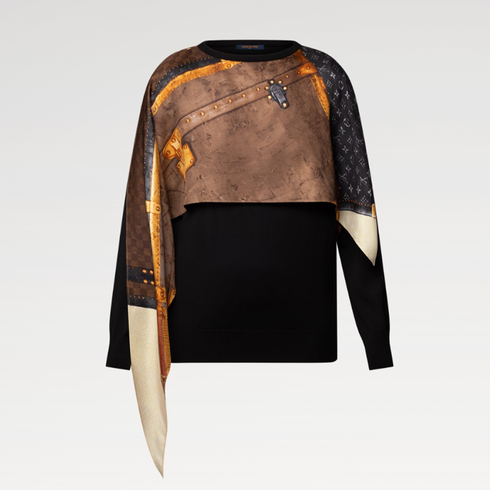 NIGO Louis Vuitton Women's Spring And Autumn Crew Neck Irregular Wool Silk Neck Scarf Knit Trunk Insert Pullover Sweatshirt #nigo76325