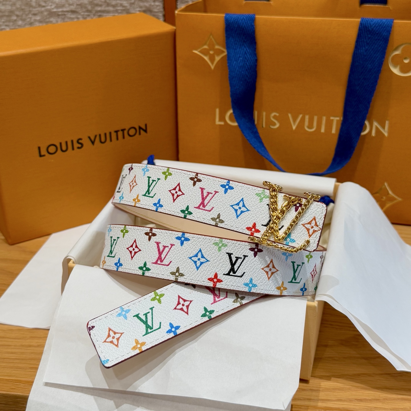 NIGO Louis Vuitton x TM Women's Logo Printed Solid Color Reversible Belt Jewelry Width 3cm  Accessories #nigo76326
