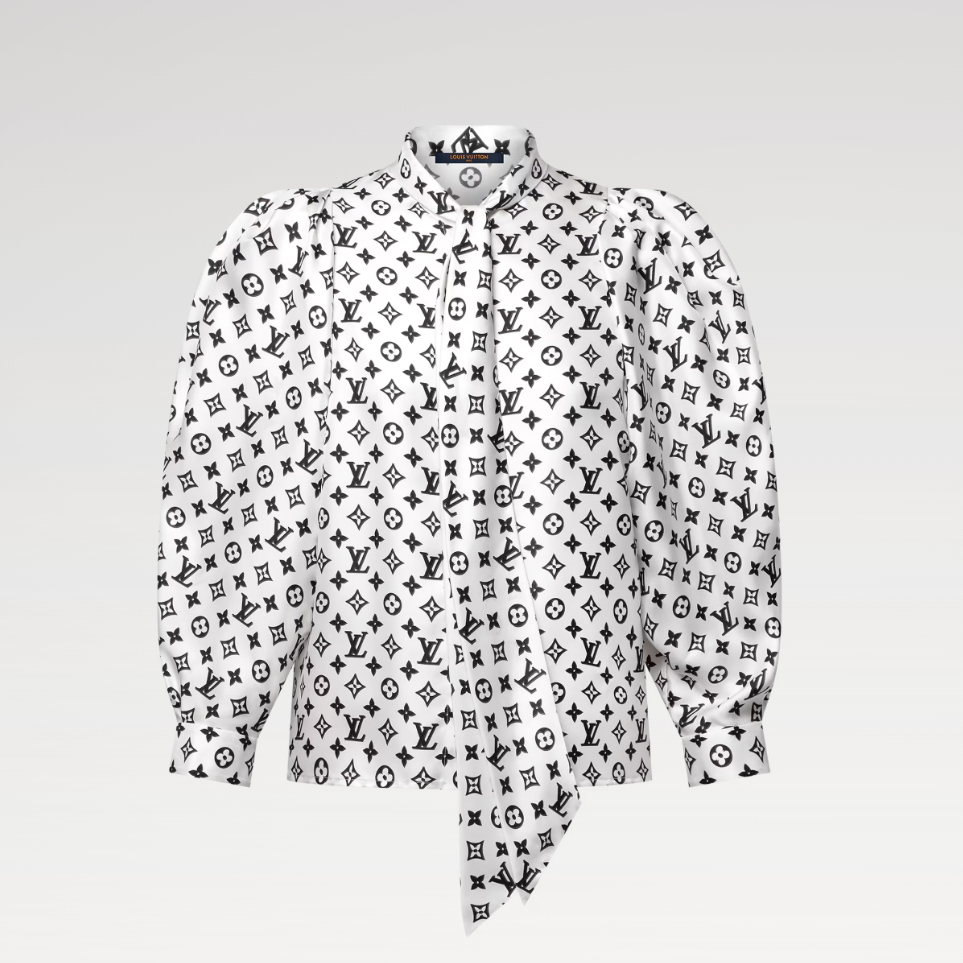 NIGO Louis Vuitton Women's Spring/Summer 3D Monogram Bubble Sleeve Top Silk Long Sleeve Shirt  #nigo76324