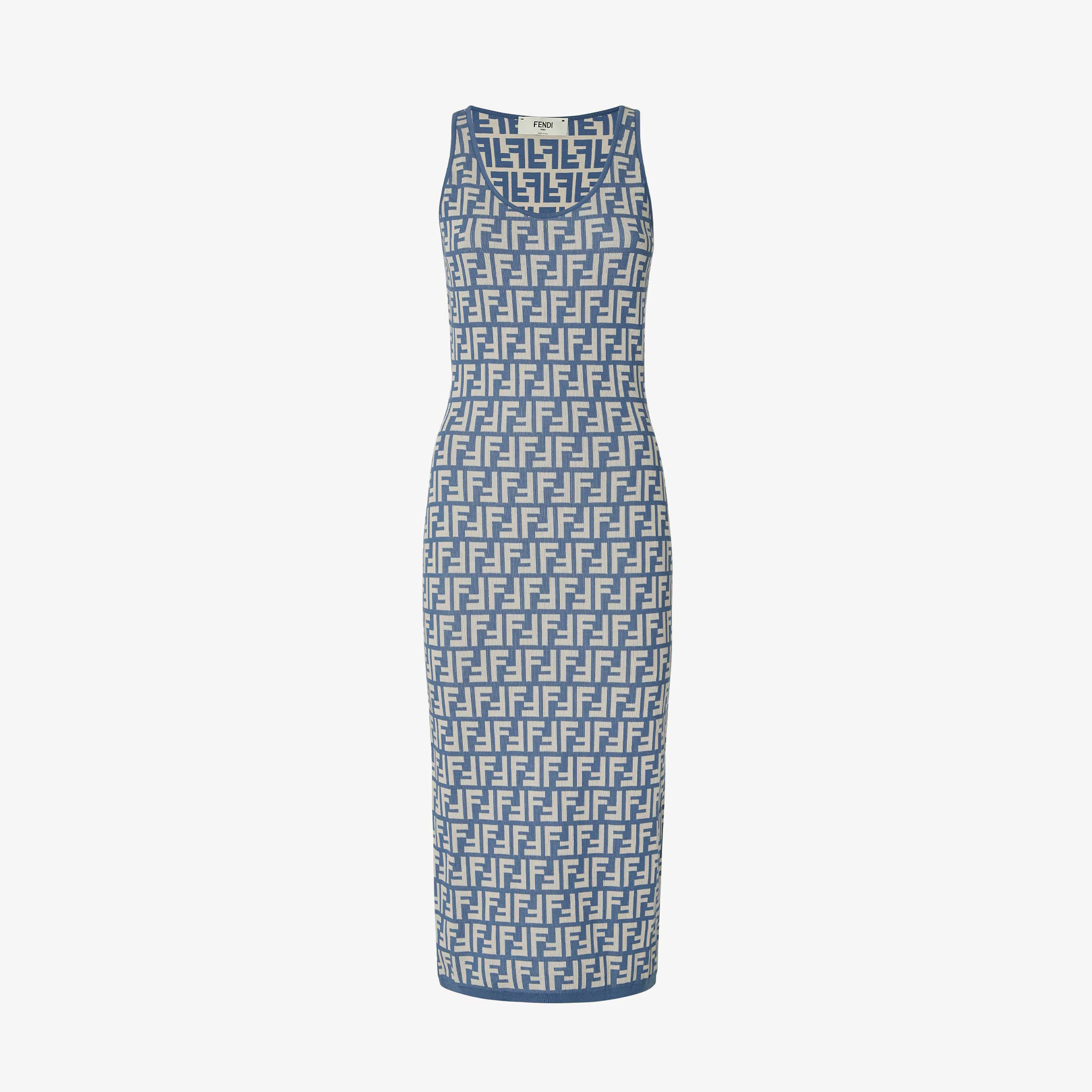 NIGO Fendi Women's Summer Blue White FF Letter Printed Round Neck Knit Sleeveless Long Dress #nigo76318