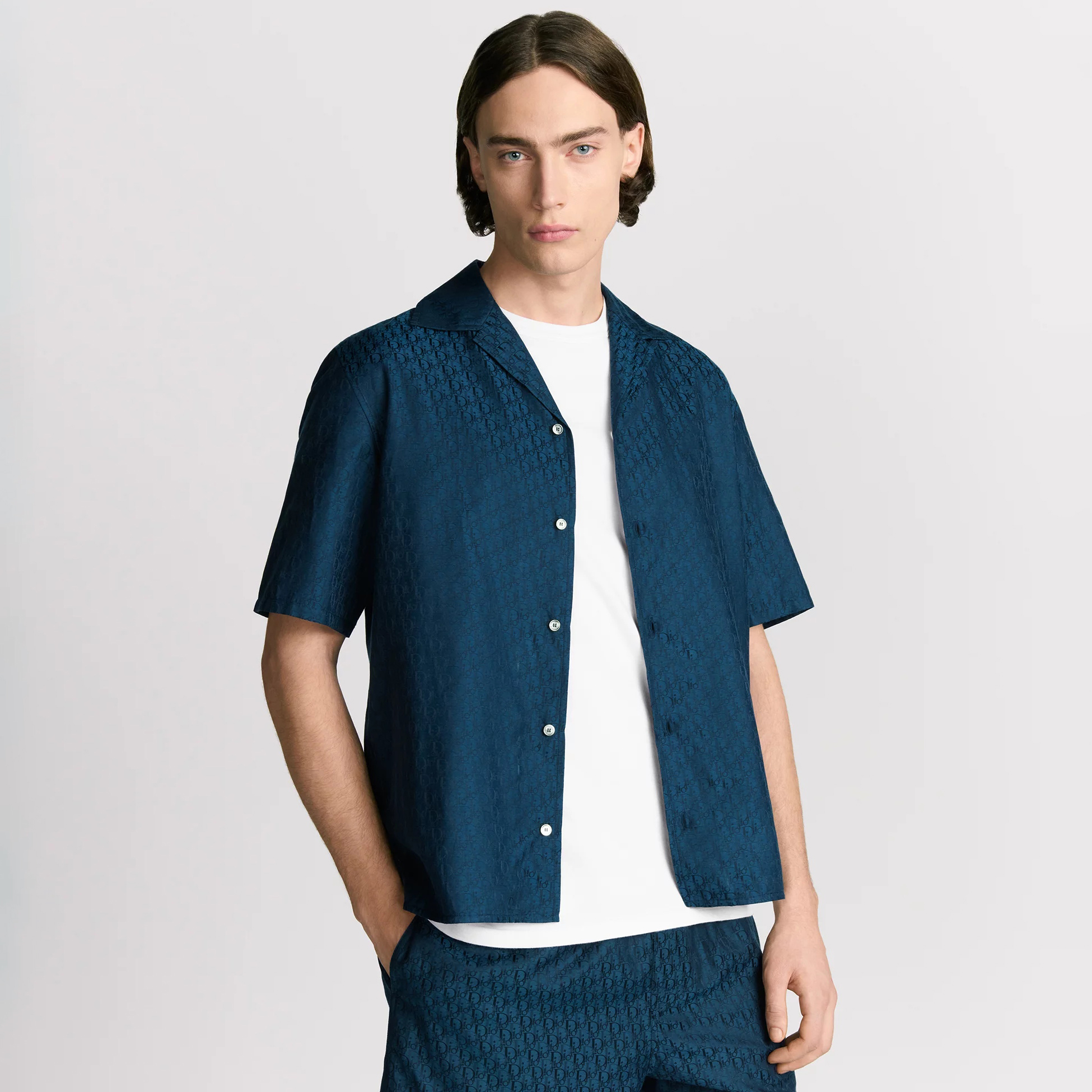 NIGO Dior Men's Summer Solid Color Letter Printed V-Neck Single Breasted Short Sleeve Shirt Elastic Waist Shorts Pants Set Suit #nigo76295