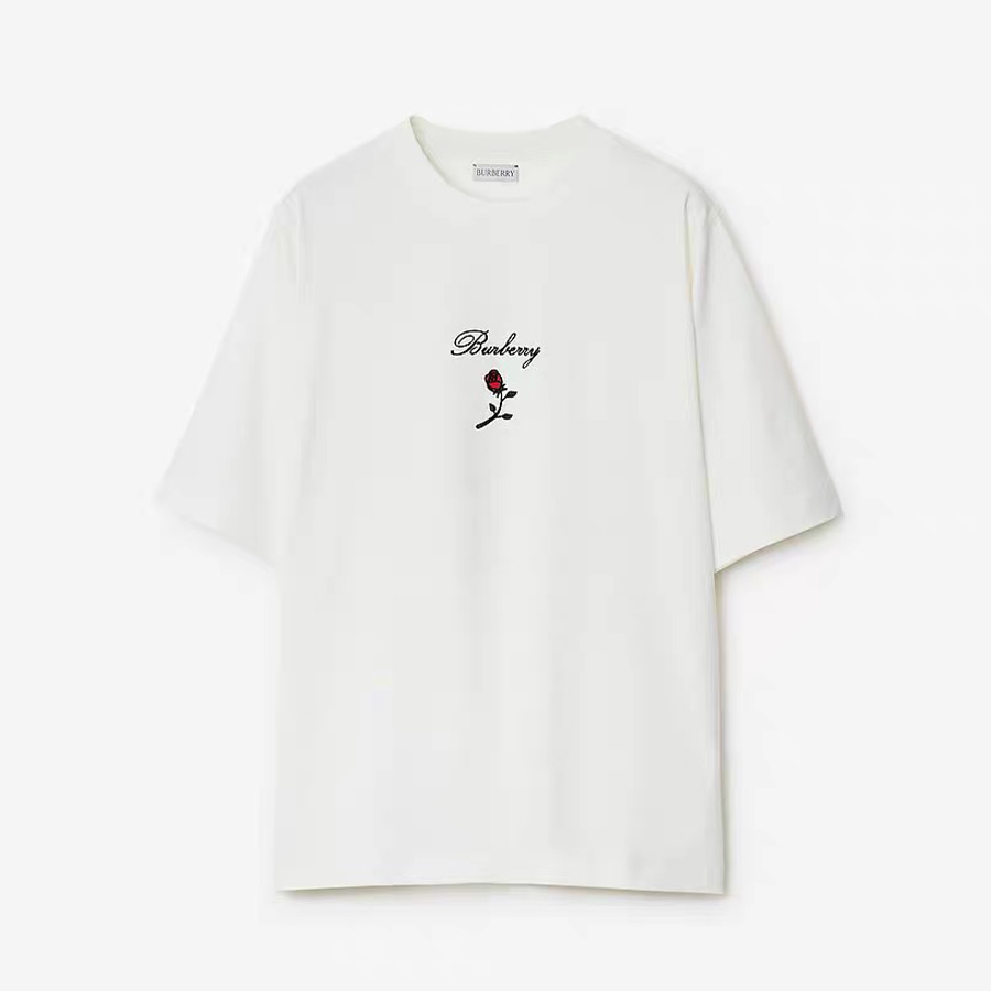 NIGO Burberry Men's Women's Summer Letter Floral Embroidery Cotton Round Neck Solid Color Short Sleeve T-Shirt #nigo76328