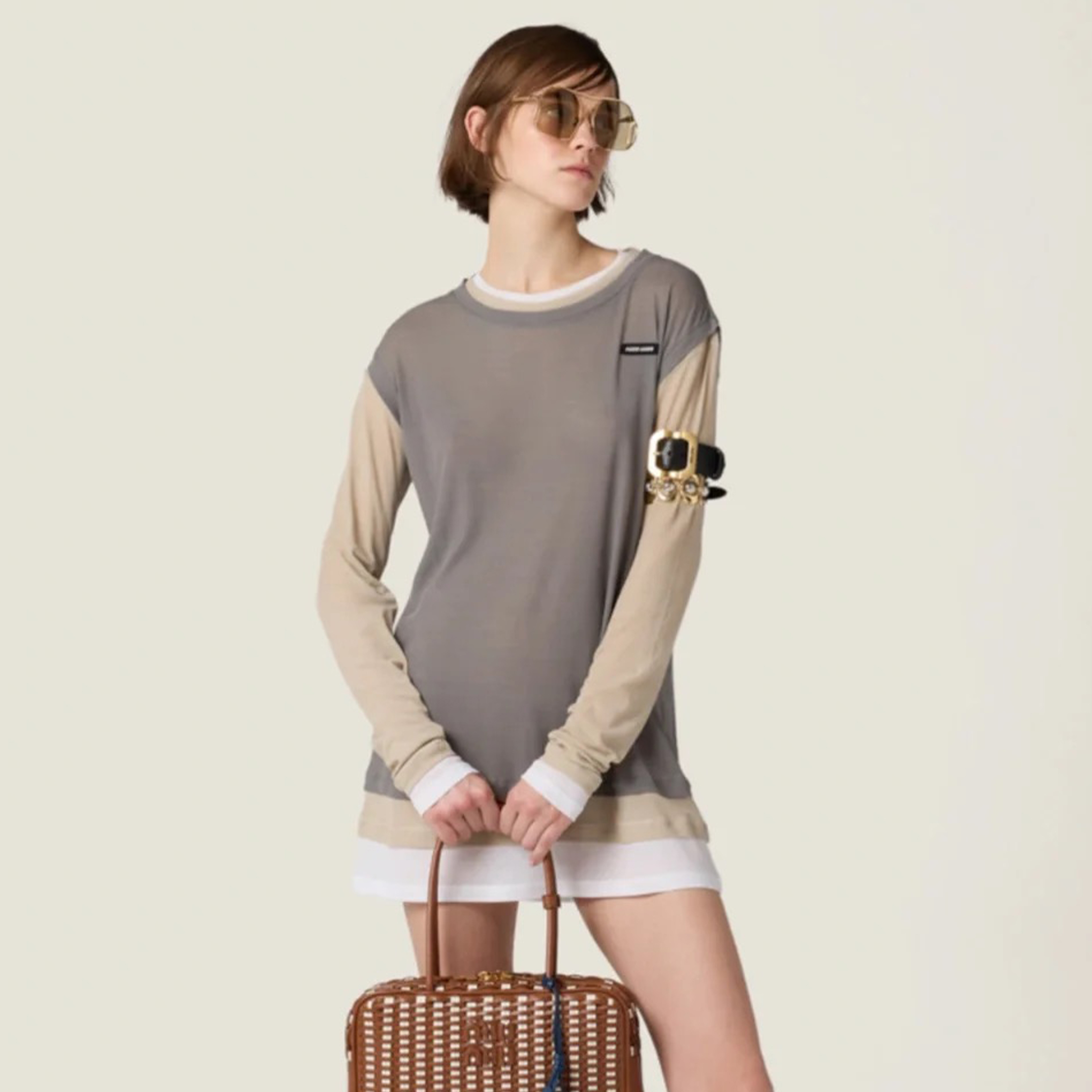 NIGO MiuMiu Women's Summer Ultra-Thin Fake Three-Piece Collision Bottom Shirt Fashionable Modern Trend Casual Round Neck Long Sleeve T-Shirt #nigo76335