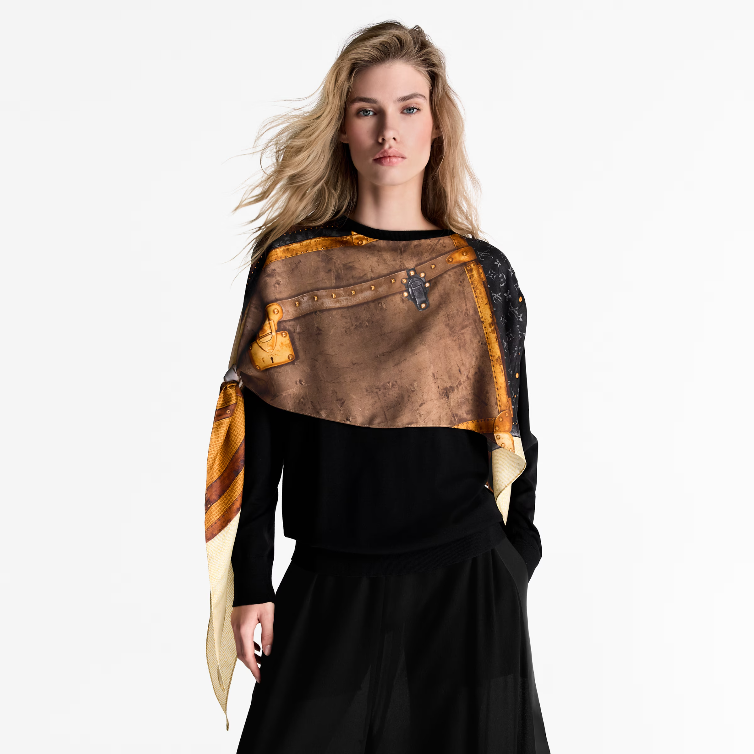 NIGO Louis Vuitton Women's Spring And Autumn Crew Neck Irregular Wool Silk Neck Scarf Knit Trunk Insert Pullover Sweatshirt #nigo76325