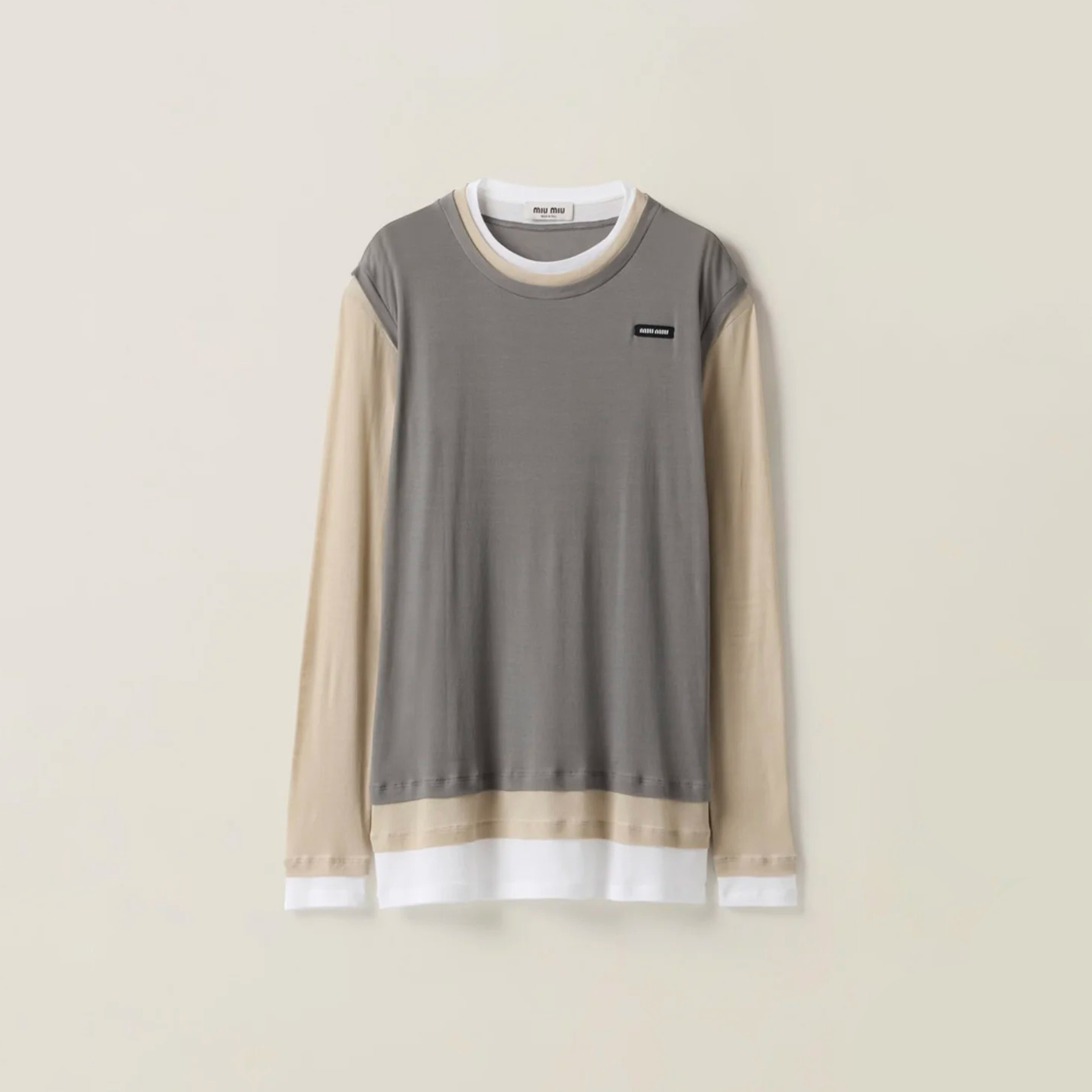 NIGO MiuMiu Women's Summer Ultra-Thin Fake Three-Piece Collision Bottom Shirt Fashionable Modern Trend Casual Round Neck Long Sleeve T-Shirt #nigo76335