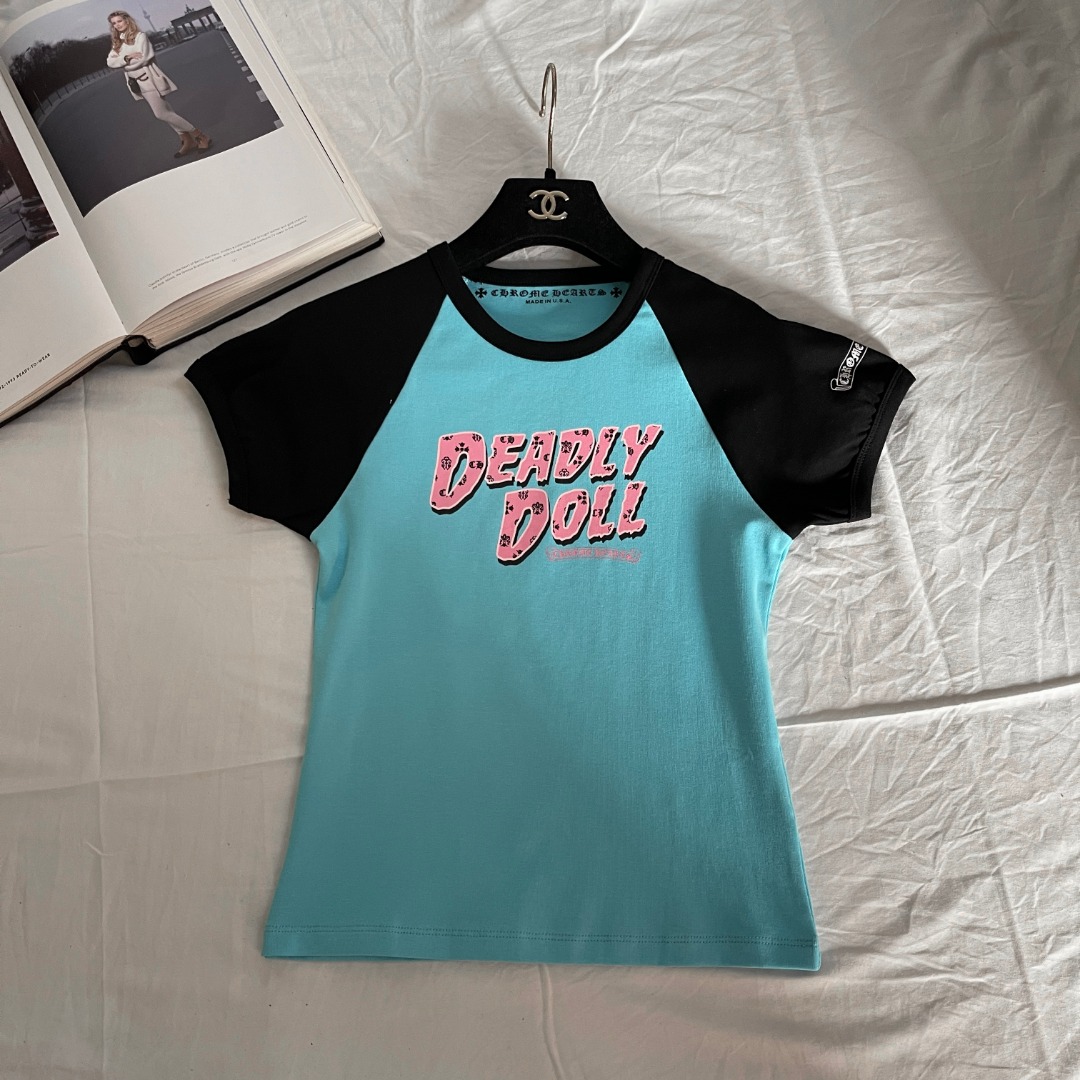 NIGO Chrome Hearts Women's Summer Colorblocked Letter Printed Cotton Round Neck Short Sleeve T-Shirt #nigo76353