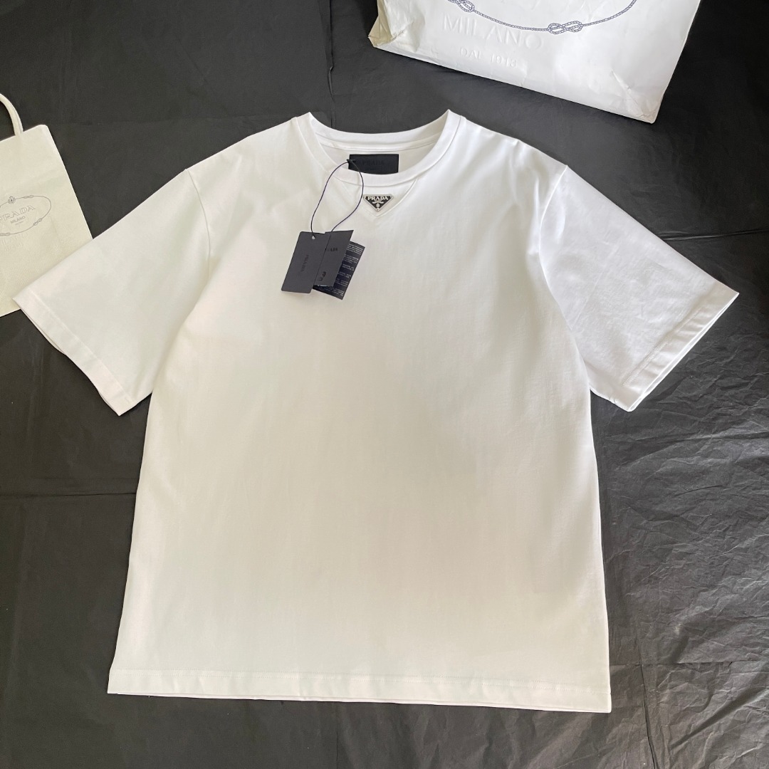 NIGO Prada Men's Summer Solid Color Triangle Logo Logo Round Neck Cotton Short Sleeve T-Shirt #nigo76348