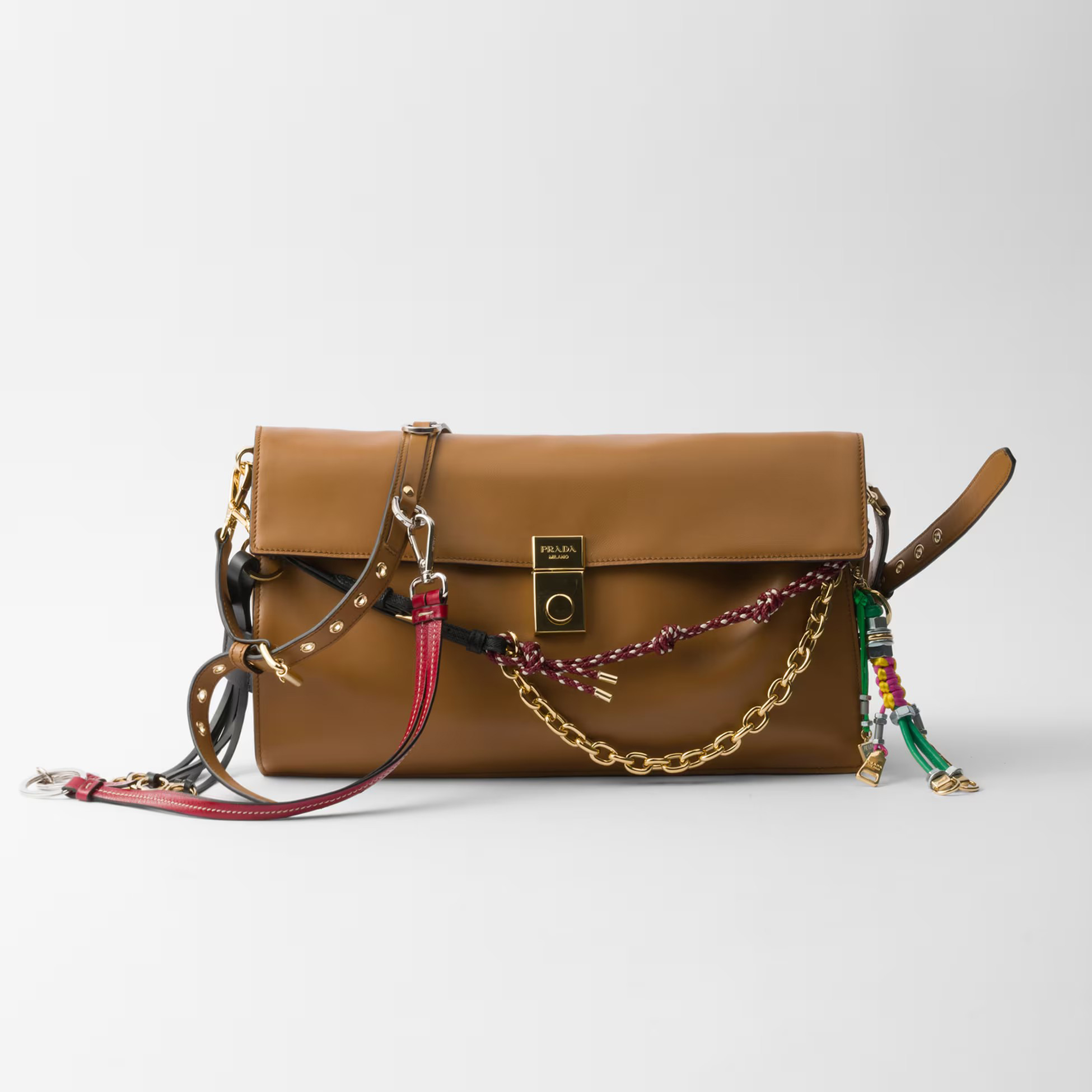 NIGO Prada Soft Sound Women's Metal Parts Snap Button Flap Closure Solid Color Leather Crossbody Shoulder Bag Bags #nigo76359