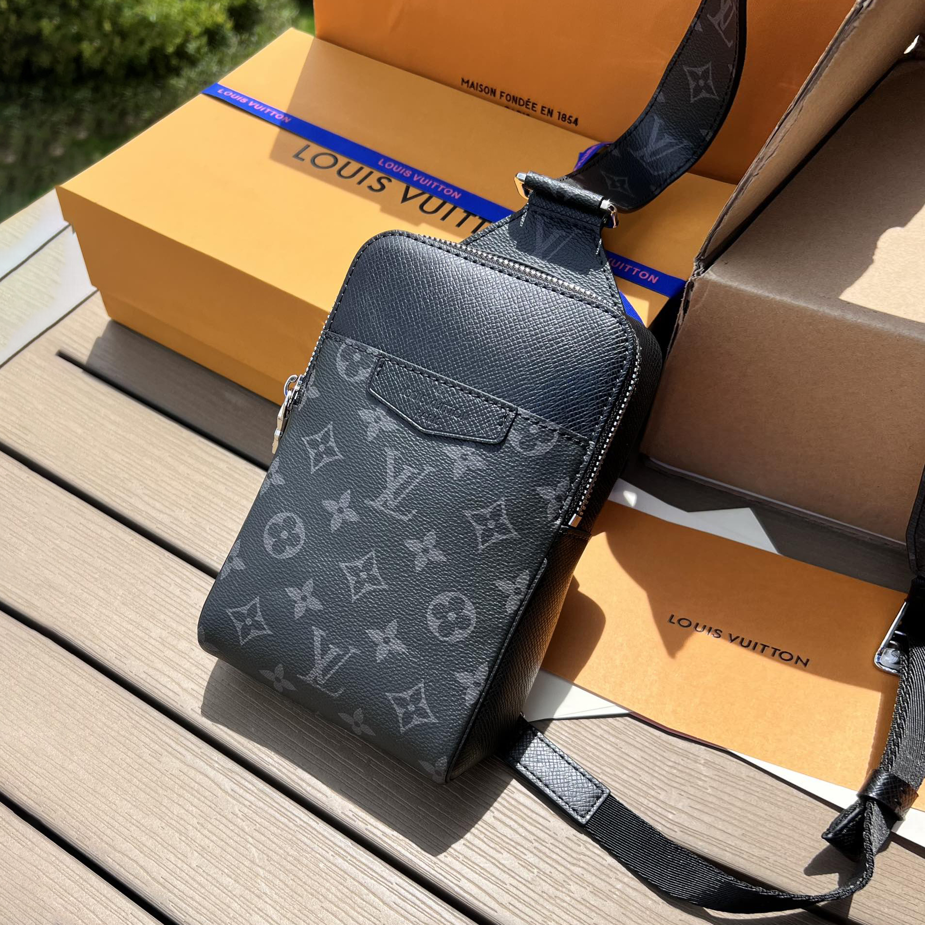 NIGO Louis Vuitton Outdoor Men's Black Adjustable Shoulder Strap Zipper Canvas Quilted Leather Monogrammed Shoulder Crossbody Bag Bags #nigo76358