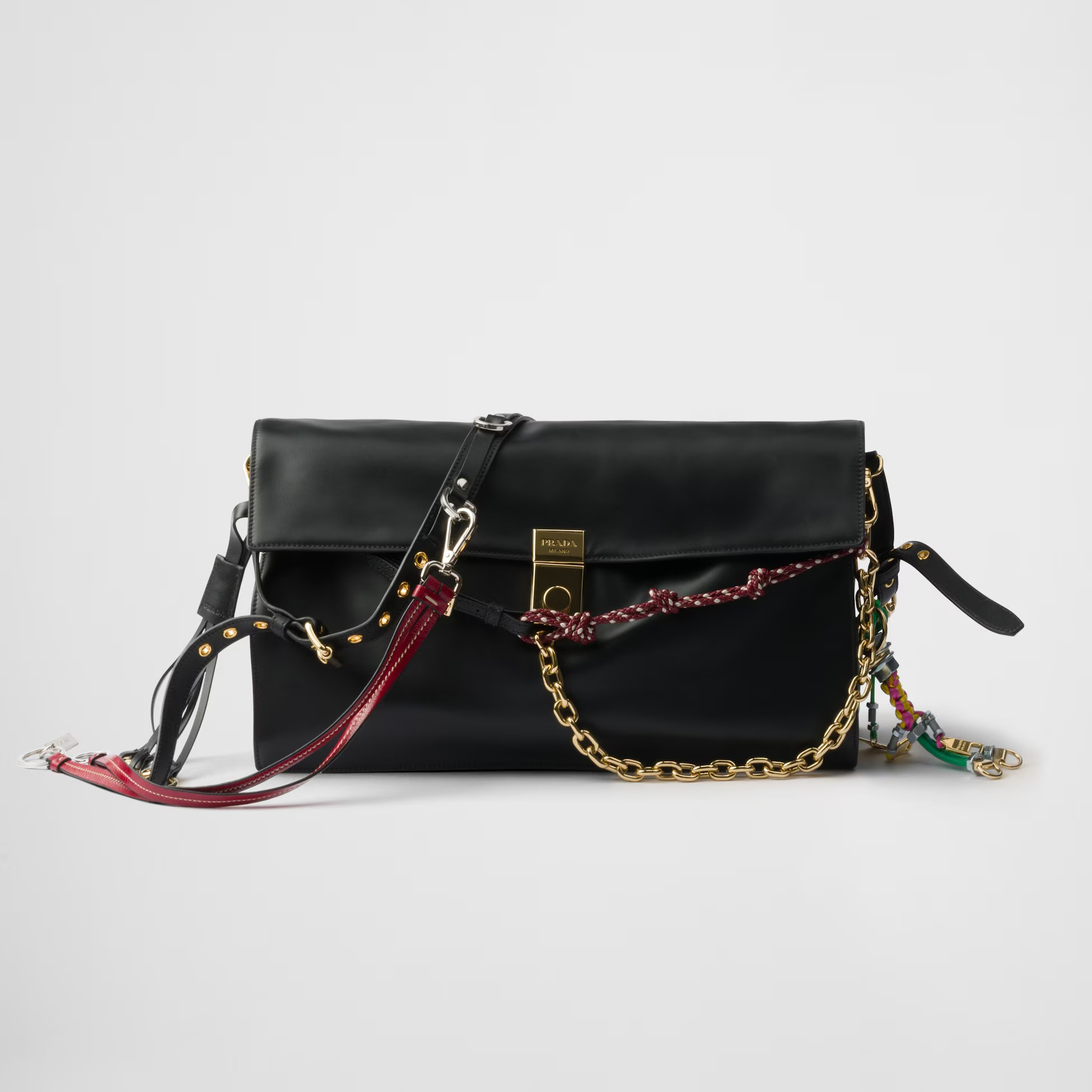 NIGO Prada Soft Sound Women's Metal Parts Snap Button Flap Closure Solid Color Leather Crossbody Shoulder Bag Bags #nigo76359