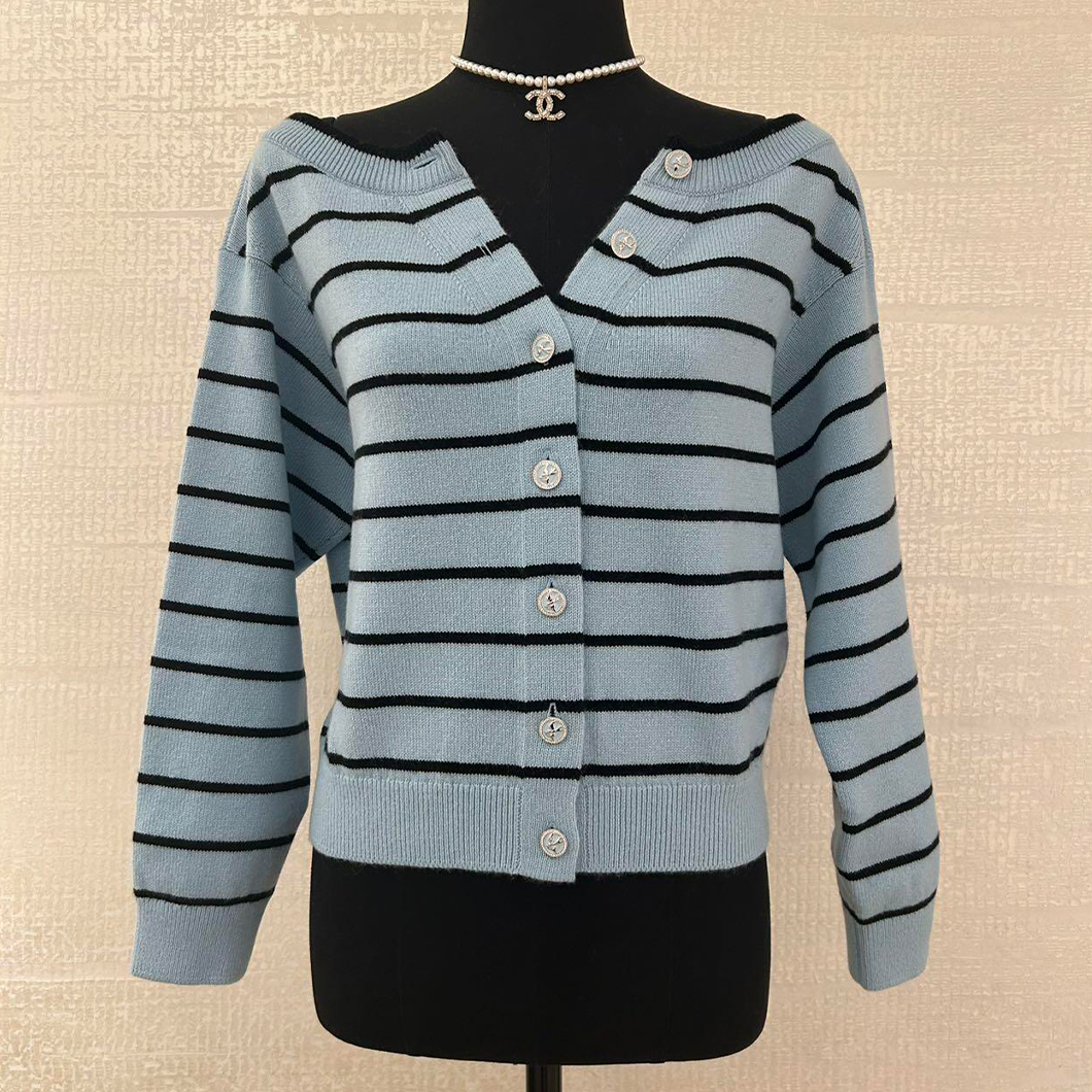 NIGO Chanel Women's Spring And Autumn Striped Single-Breasted Solid Color Short Cashmere Cardigan Ngvp #nigo1435