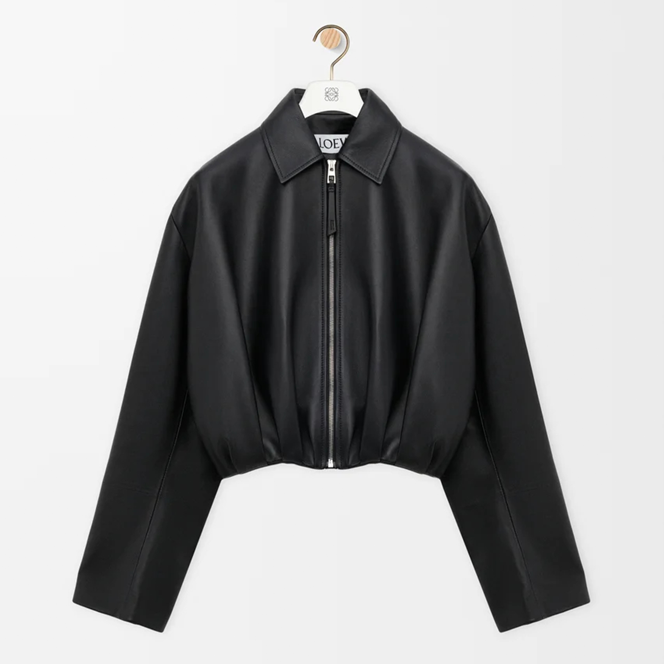 NIGO Loewe Women's Spring Summer Sheep Leather Draped Jacket Leather Patch Pleated Fashion Lapel Long Sleeve Leather Jacket #nigo81142