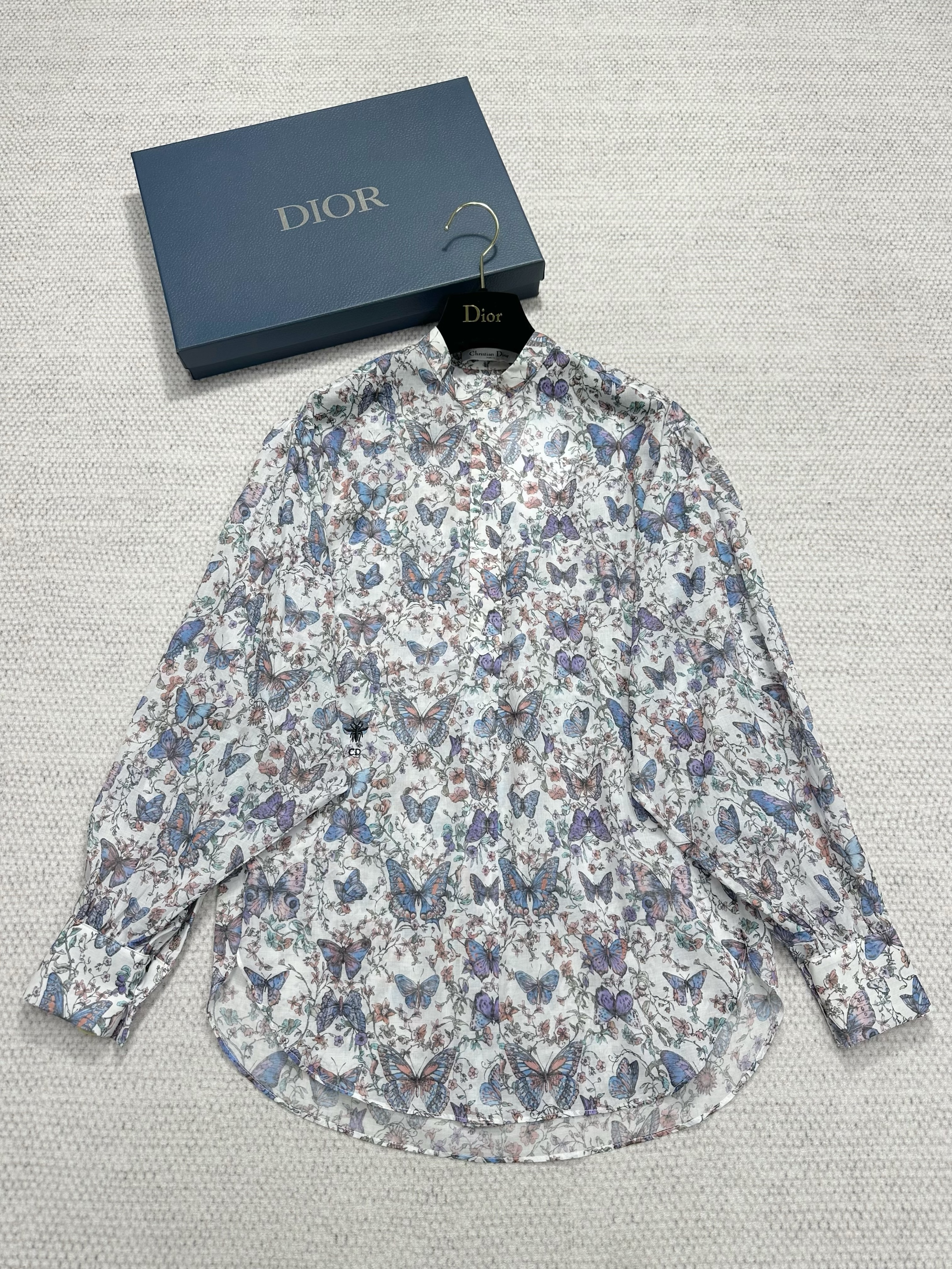 NIGO Dior Women's Spring And Summer Butterfly Pattern Print Single Breasted Cotton Long Sleeved Shirt #nigo76365