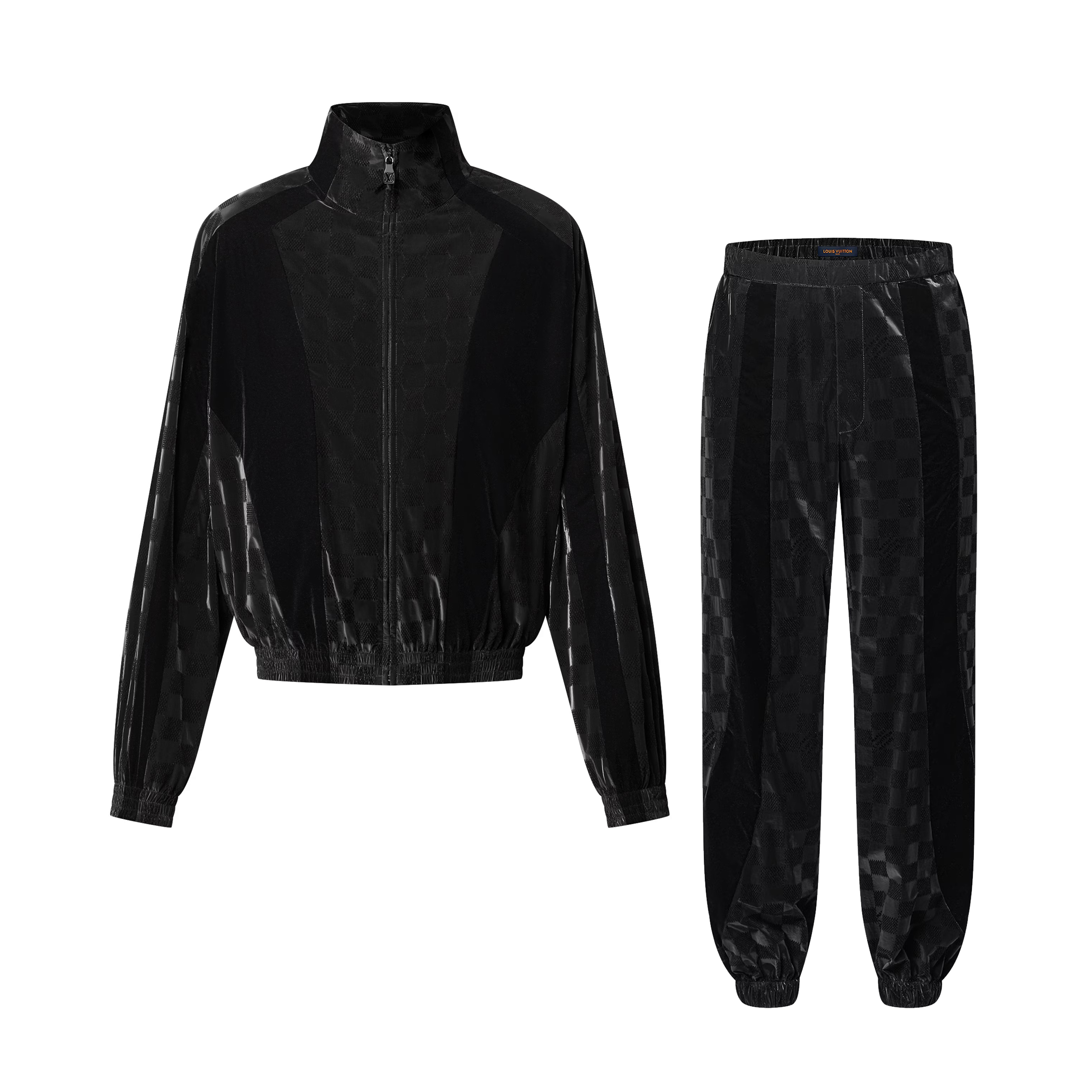 NIGO Louis Vuitton Men's Spring And Autumn Solid Color Letters Printed Flocking Fabric Collar Zipper Long Sleeved Jacket Elastic Waist Drawstring Casual Pants Set Suit #nigo76379