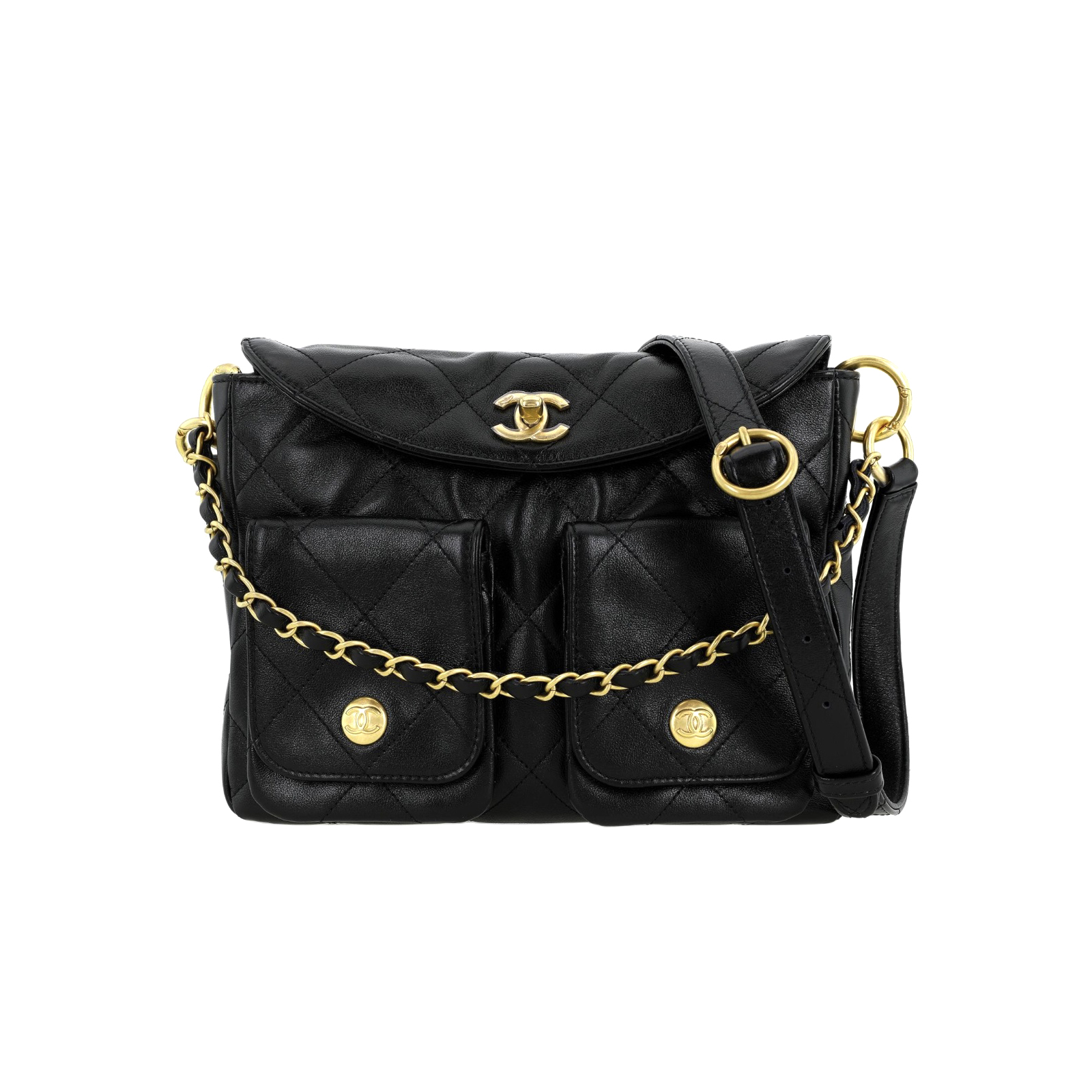 NIGO Chanel Supple Twins Women's Solid Color Diamond Pattern Gold Buckle Chain Glossy Cowhide Shoulder Crossbody Bag Bags #nigo76371