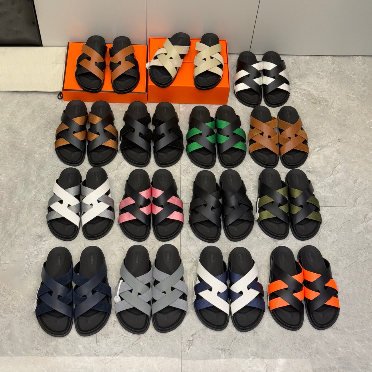 NIGO Hermes Men's Summer Solid Color Leather Suede Patchwork Sandals Slippers Shoes #nigo76385