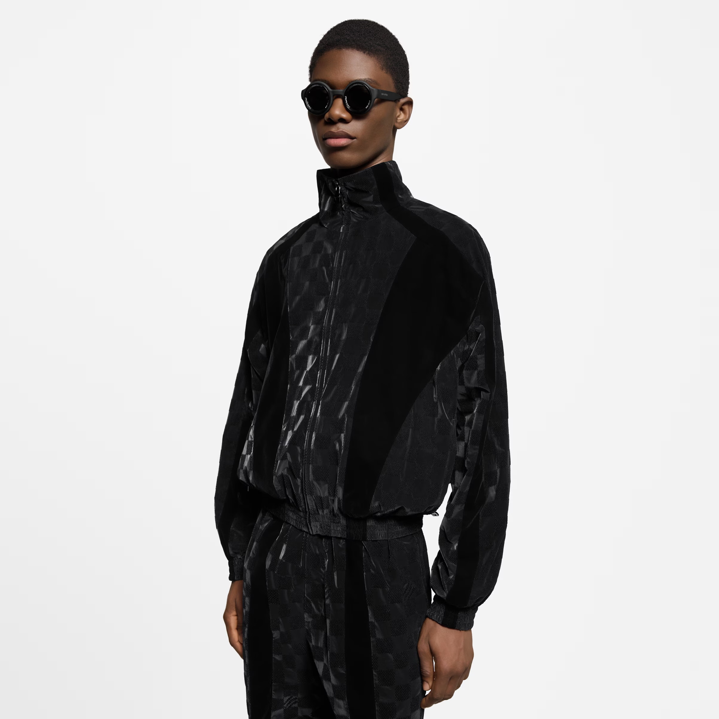 NIGO Louis Vuitton Men's Spring And Autumn Solid Color Letters Printed Flocking Fabric Collar Zipper Long Sleeved Jacket Elastic Waist Drawstring Casual Pants Set Suit #nigo76379