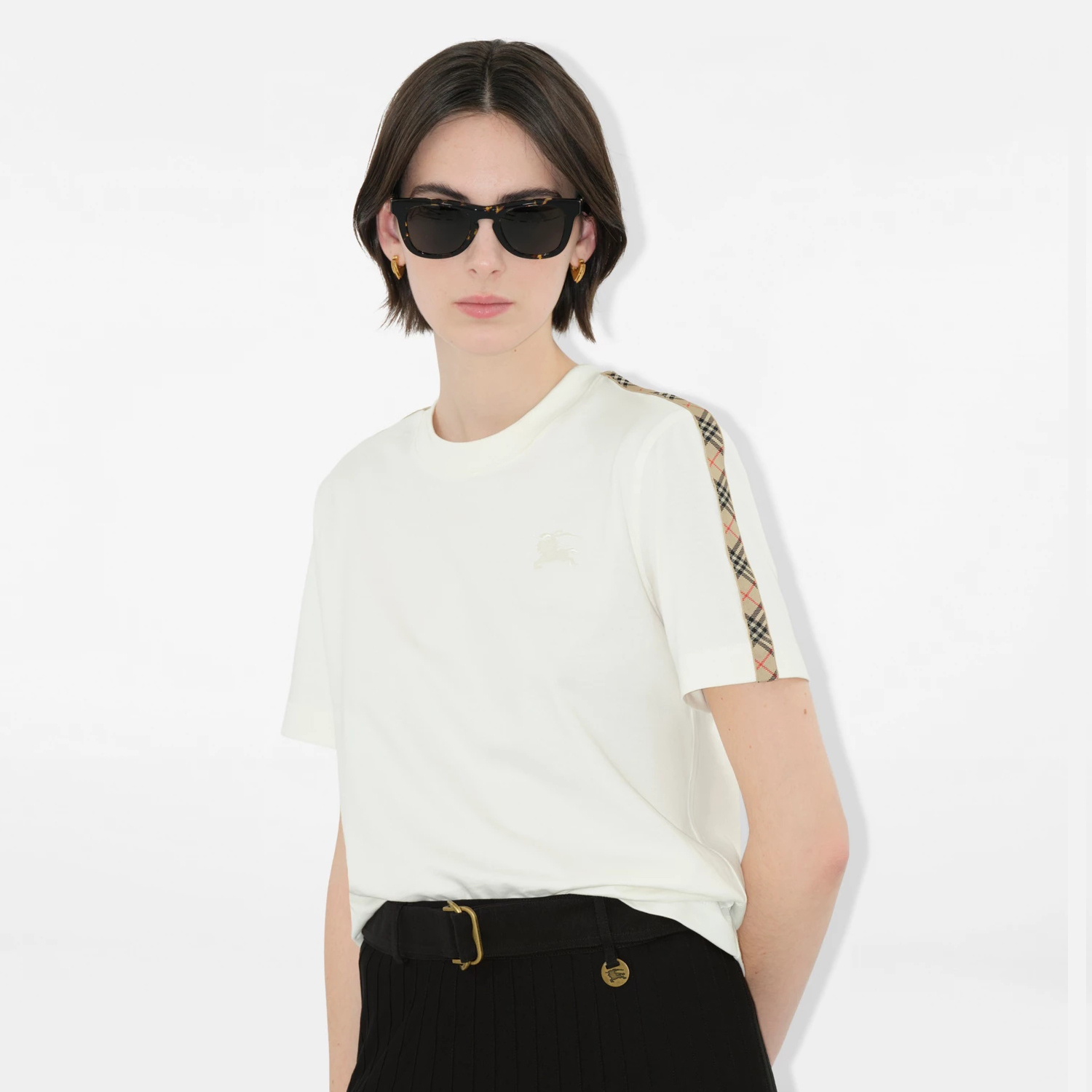 NIGO Burberry Women's Summer War Horse Embroidery Check Print Short Sleeve Round Neck T-Shirt #nigo76382