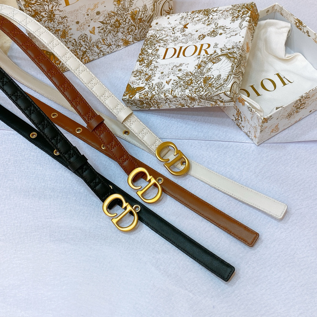 NIGO Dior Women's Embroidered Diamond Check Brass Buckle Solid Color Cow Leather Belt #nigo76369