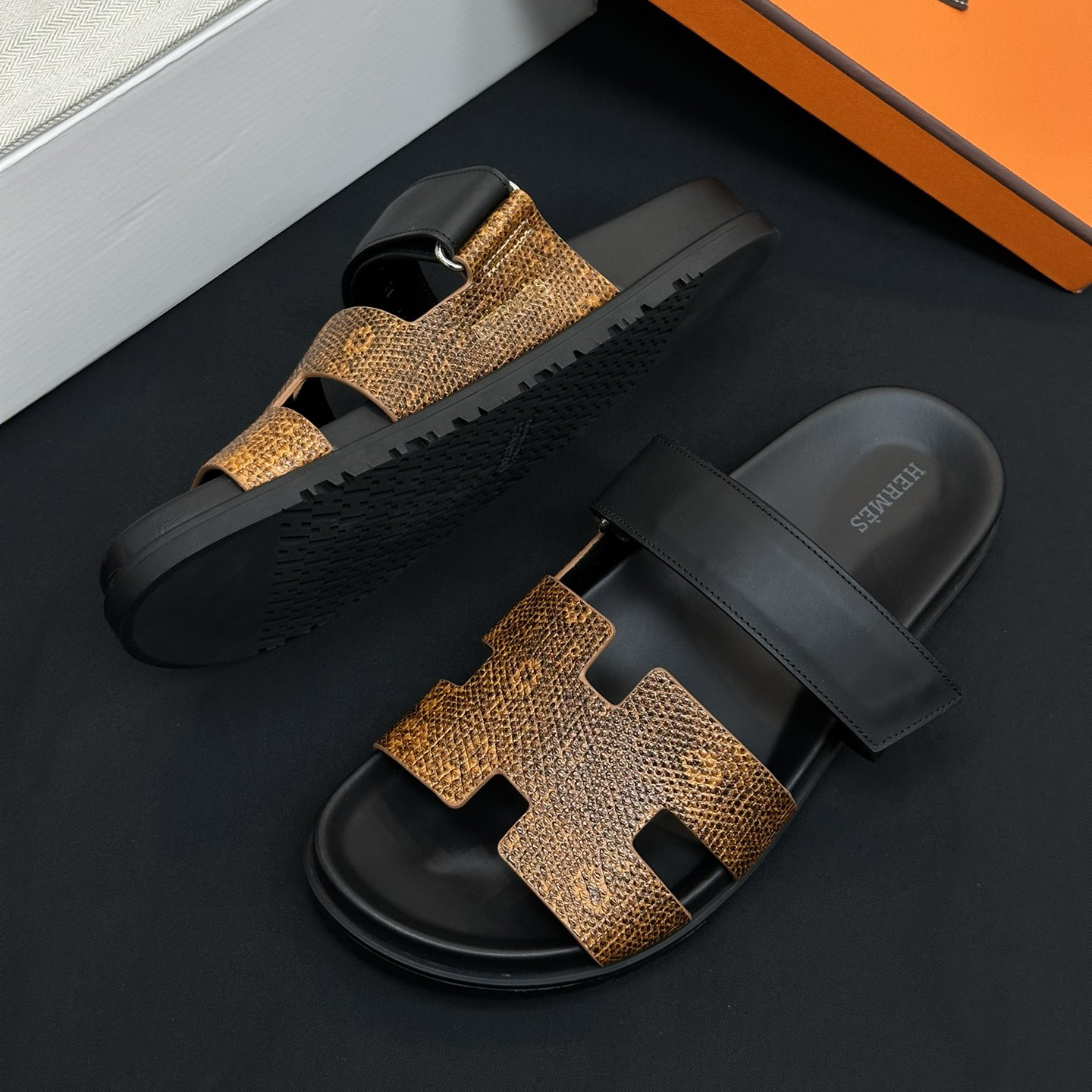 NIGO Hermes Men's Women‘s Simple Comfortable Velcro Casual Leather Sandals Slippers Shoes #nigo76396