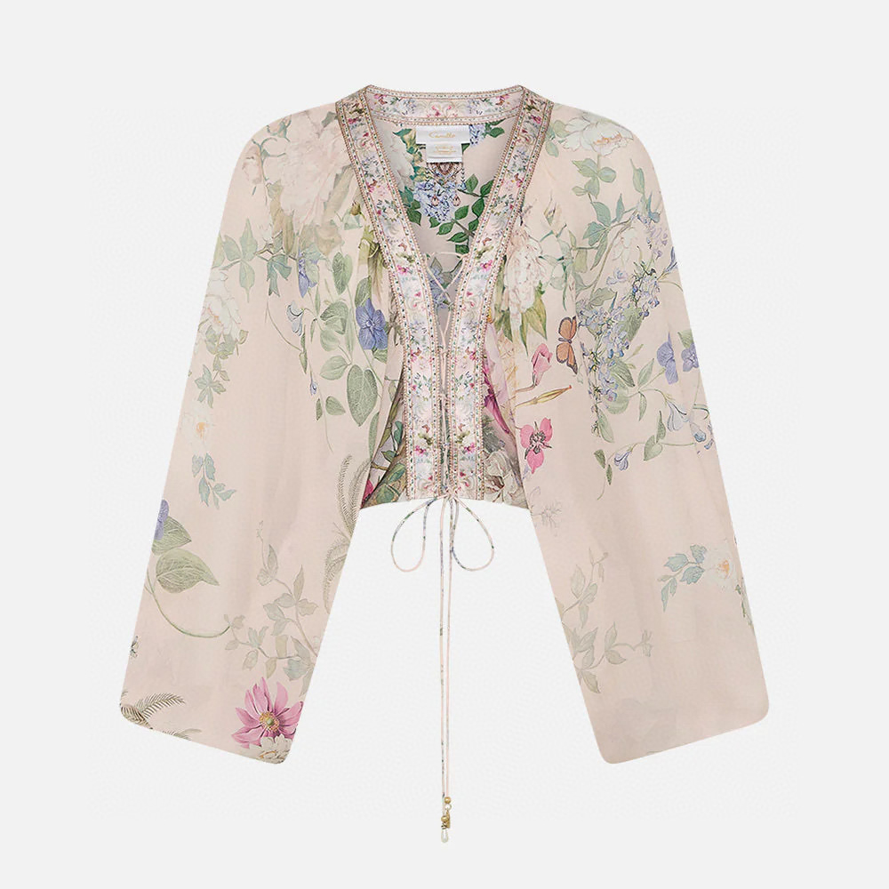 NIGO Camilla Women's Floral Printed Bat Sleeve Tie Fashion Summer Casual Silk Shirt Ngvp #nigo1441