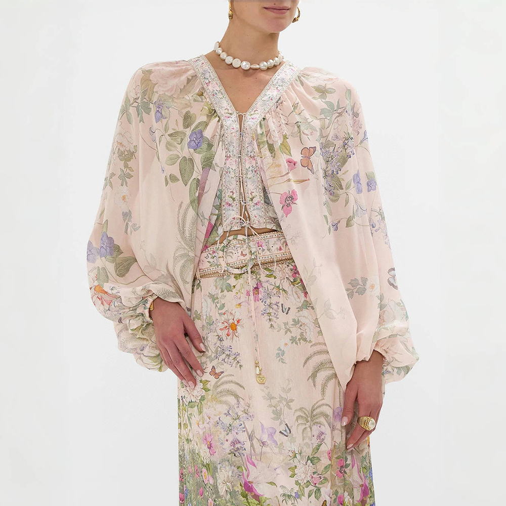 NIGO Camilla Women's Floral Printed Bat Sleeve Tie Fashion Summer Casual Silk Shirt Ngvp #nigo1441