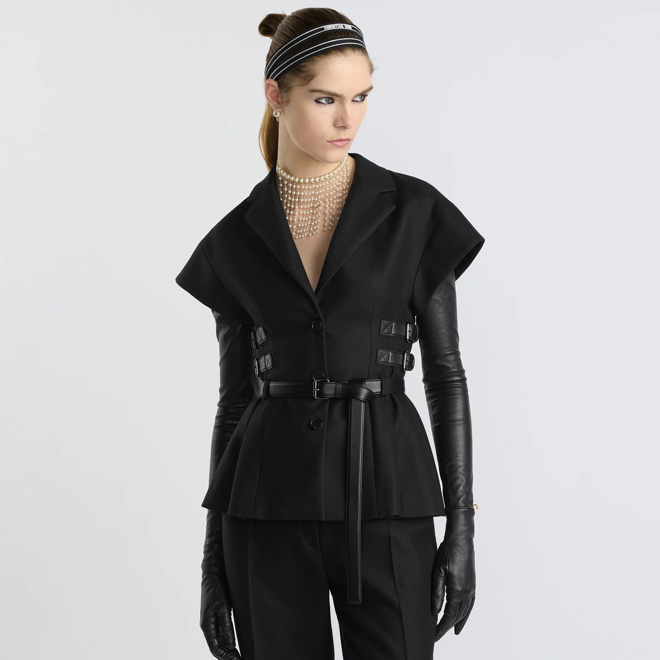 NIGO Dior Women's Spring And Summer Black Short-Sleeved Wool Jacket Lapel Waist Removable Leather Buckle Fashion Temperament Jacket Ngvp #nigo1479