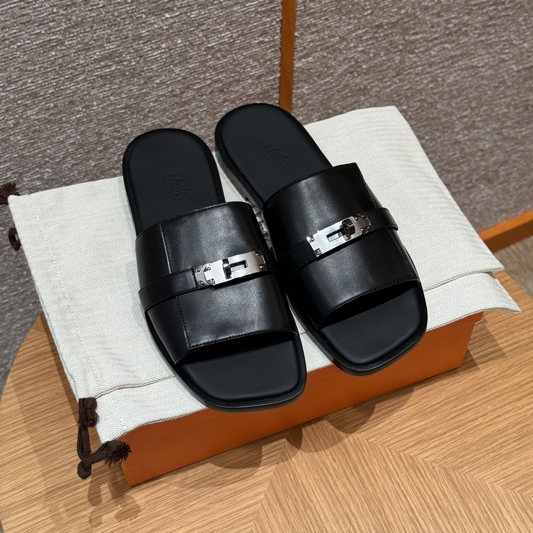 NIGO Hermes Gabriel Men's Summer Fashion Comfortable Logo Sandals Leather Casual Slippers #nigo81144