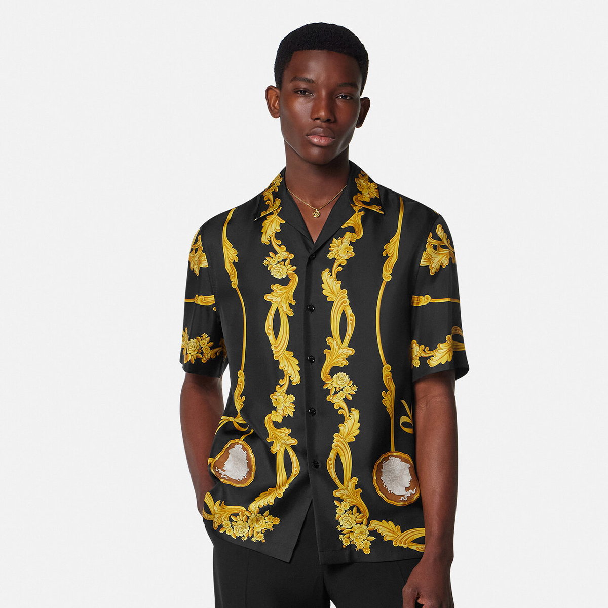 NIGO Versace Men's Summer Cameo Silk Lapel Shirt Casual Tie Straight Midriff Shorts Ngvp #nigo1437