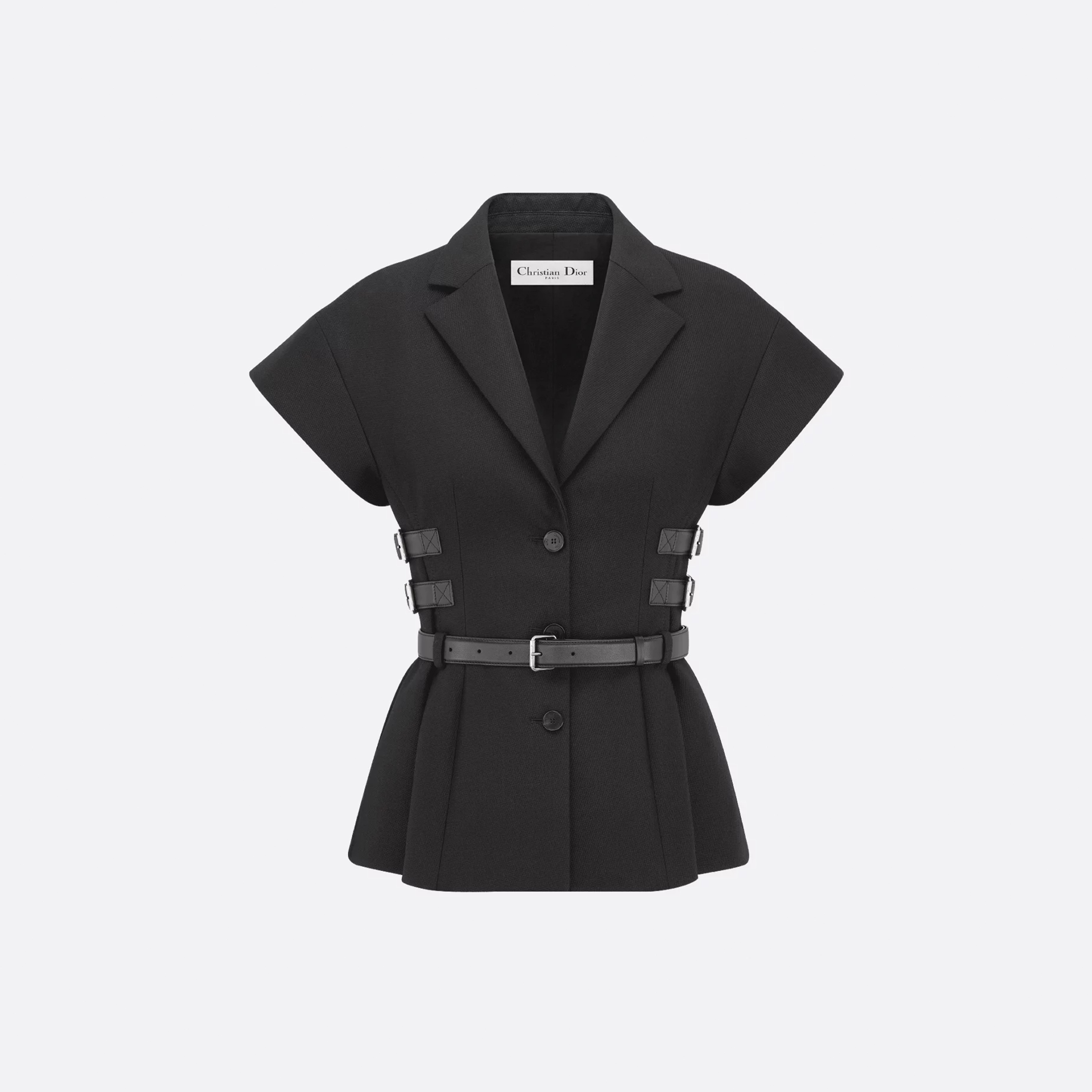 NIGO Dior Women's Spring And Summer Black Short-Sleeved Wool Jacket Lapel Waist Removable Leather Buckle Fashion Temperament Jacket Ngvp #nigo1479
