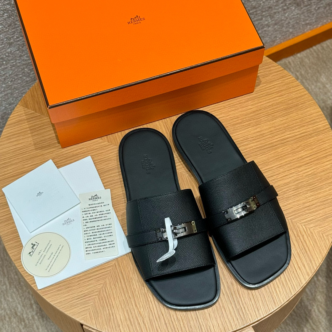 NIGO Hermes Gabriel Men's Summer Fashion Comfortable Logo Sandals Leather Casual Slippers #nigo81144