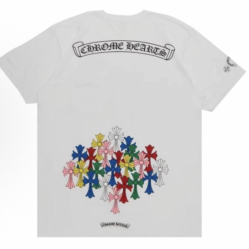 NIGO Chrome Hearts Men's Women's Summer Tide Sanskrit Letters Colourful Cross Logo Short-Sleeved T-Shirt Round Neck Short-Sleeved Casual T-Shirt #nigo81147