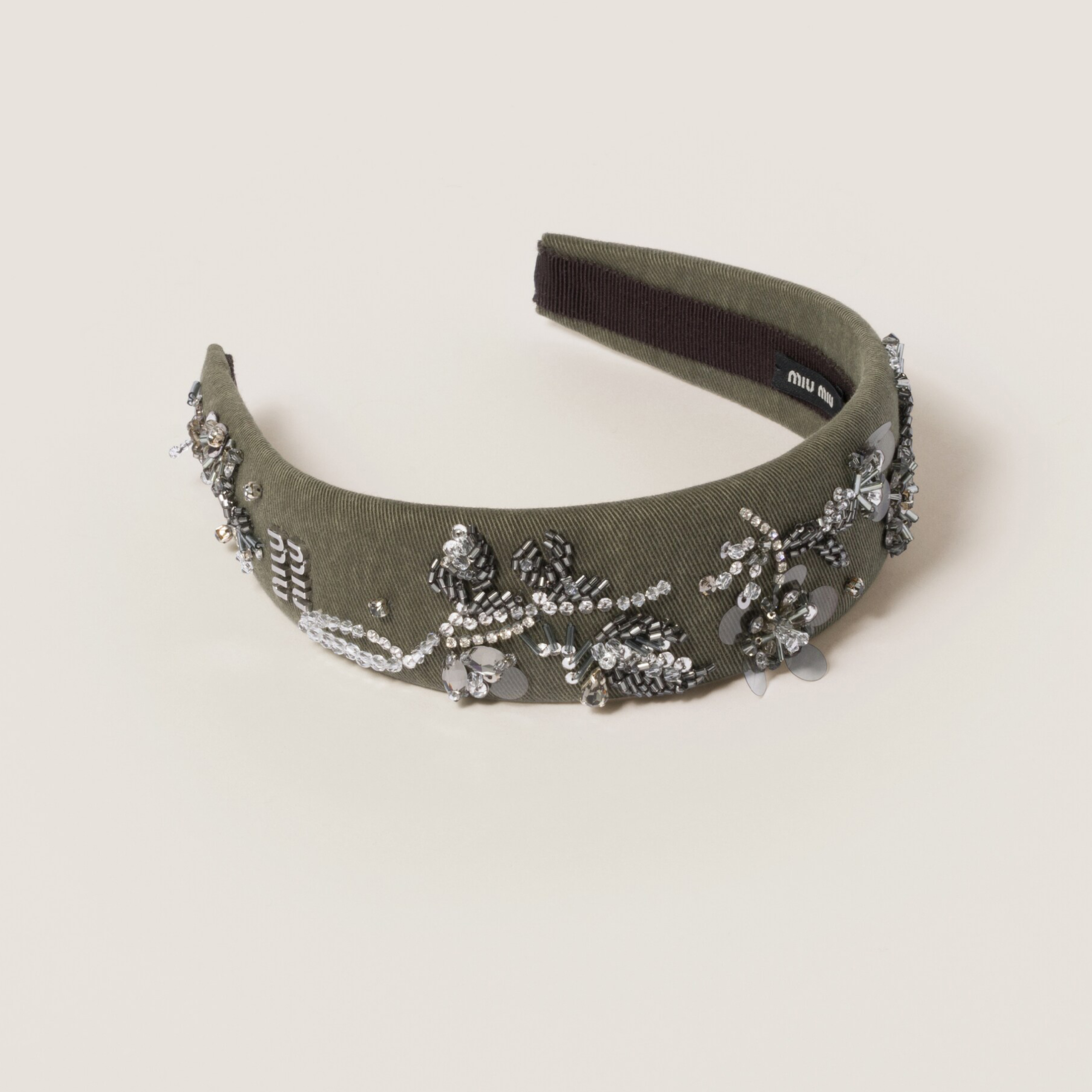 NIGO MiuMiu Women's Embroidered Wadding Tweed Hair Bands Vintage Green Two Sides With Diamonds Fashion Casual Hair Bands Jewellery Accessories Ngvp #nigo1484