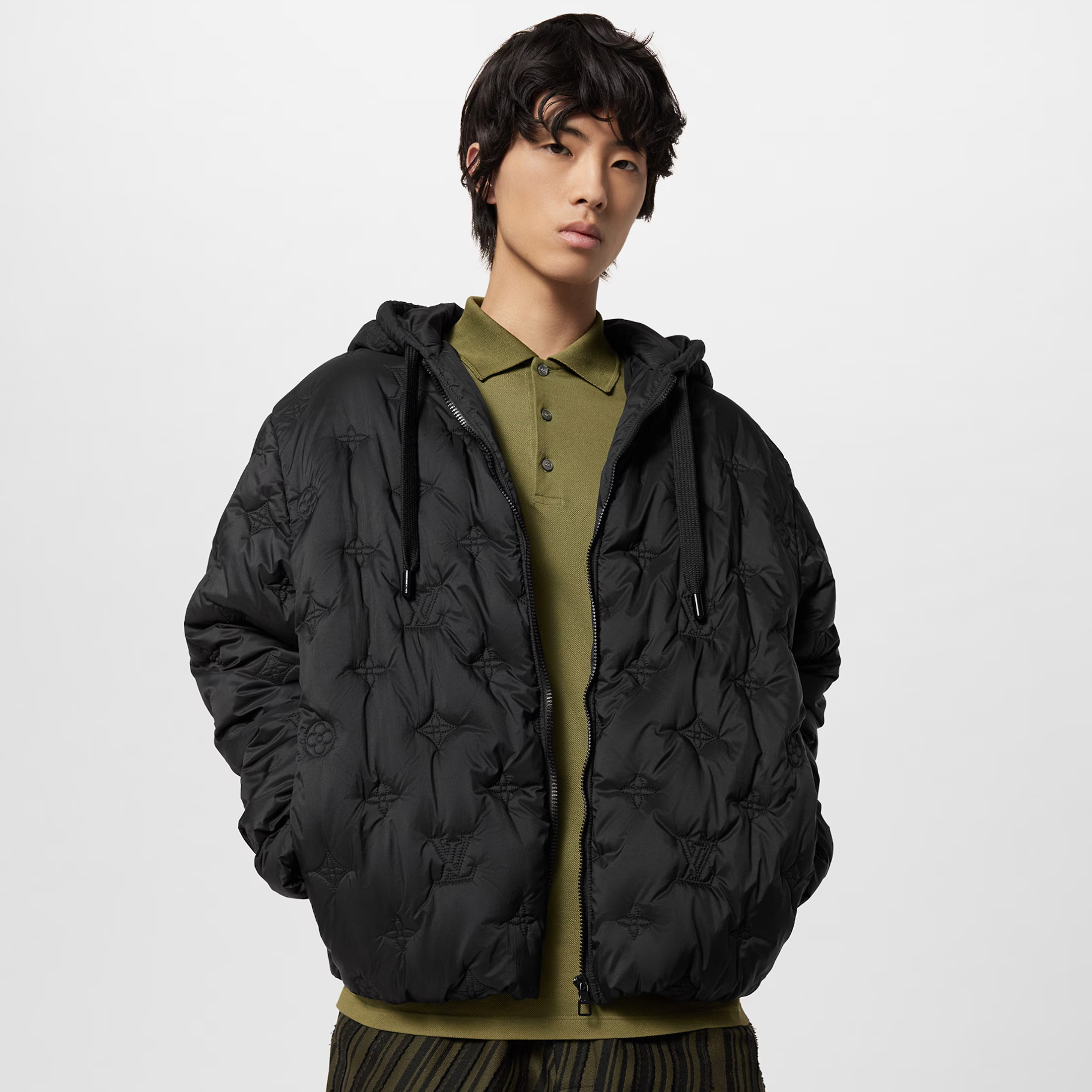 NIGO Louis Vuitton MONOGRAM Quilted Hooded Belted Jacket Women's And Men's Autumn and Winter Embroidered Letter Printed Solid Color Hooded Zipper Long Sleeve Cotton Jacket #nigo76429