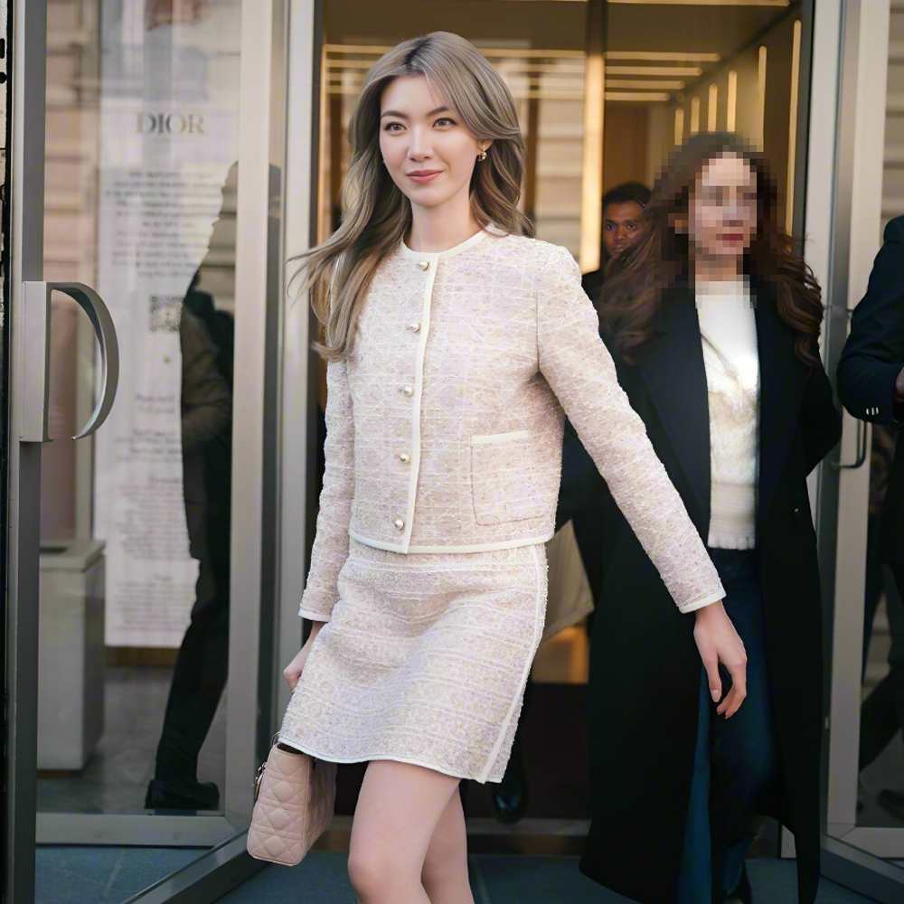 NIGO Dior Women's Spring and Autumn Solid Color Vine Check Tweed Single Breasted Long Sleeve Jacket Casual Half Skirt Suit Set #nigo76422