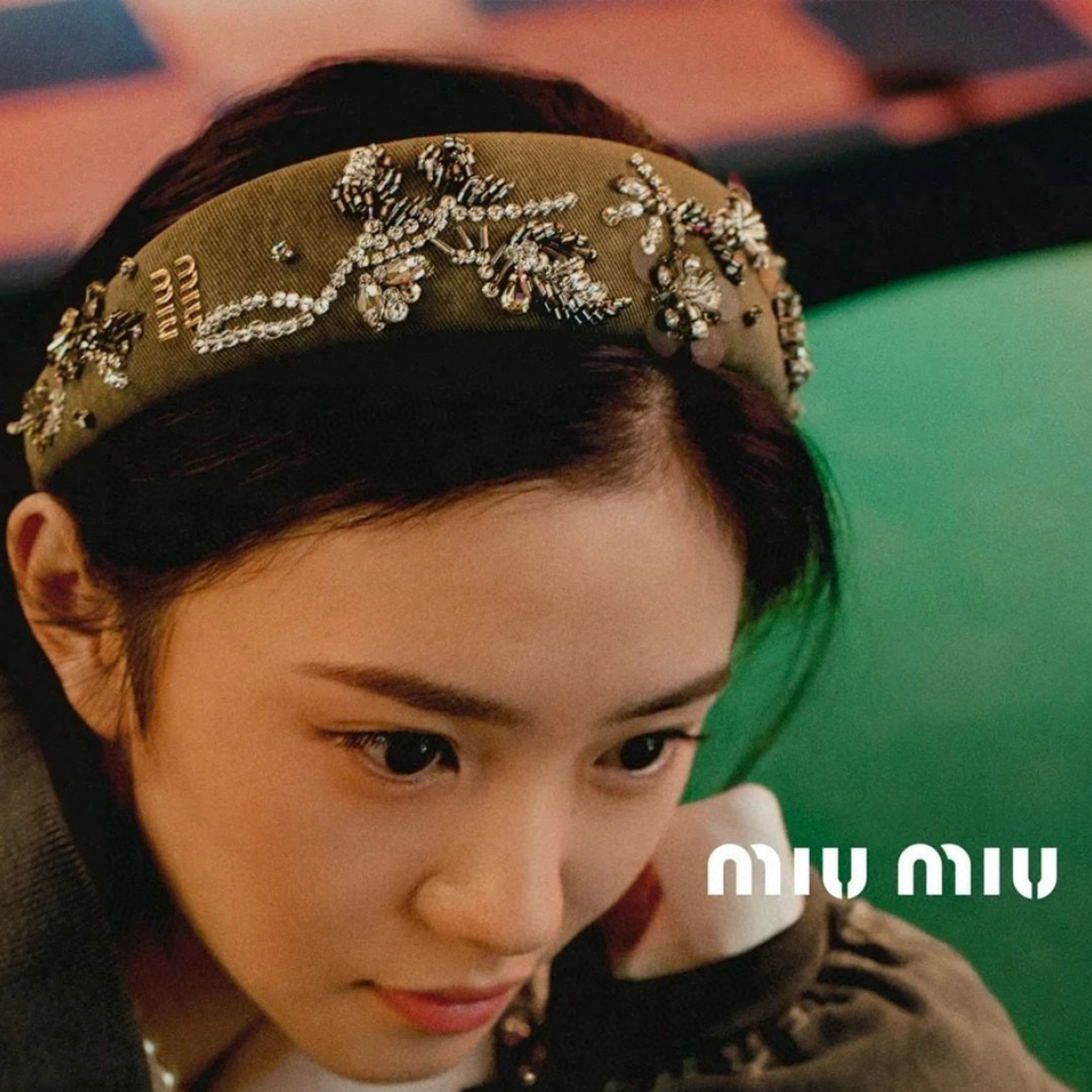 NIGO MiuMiu Women's Embroidered Wadding Tweed Hair Bands Vintage Green Two Sides With Diamonds Fashion Casual Hair Bands Jewellery Accessories Ngvp #nigo1484