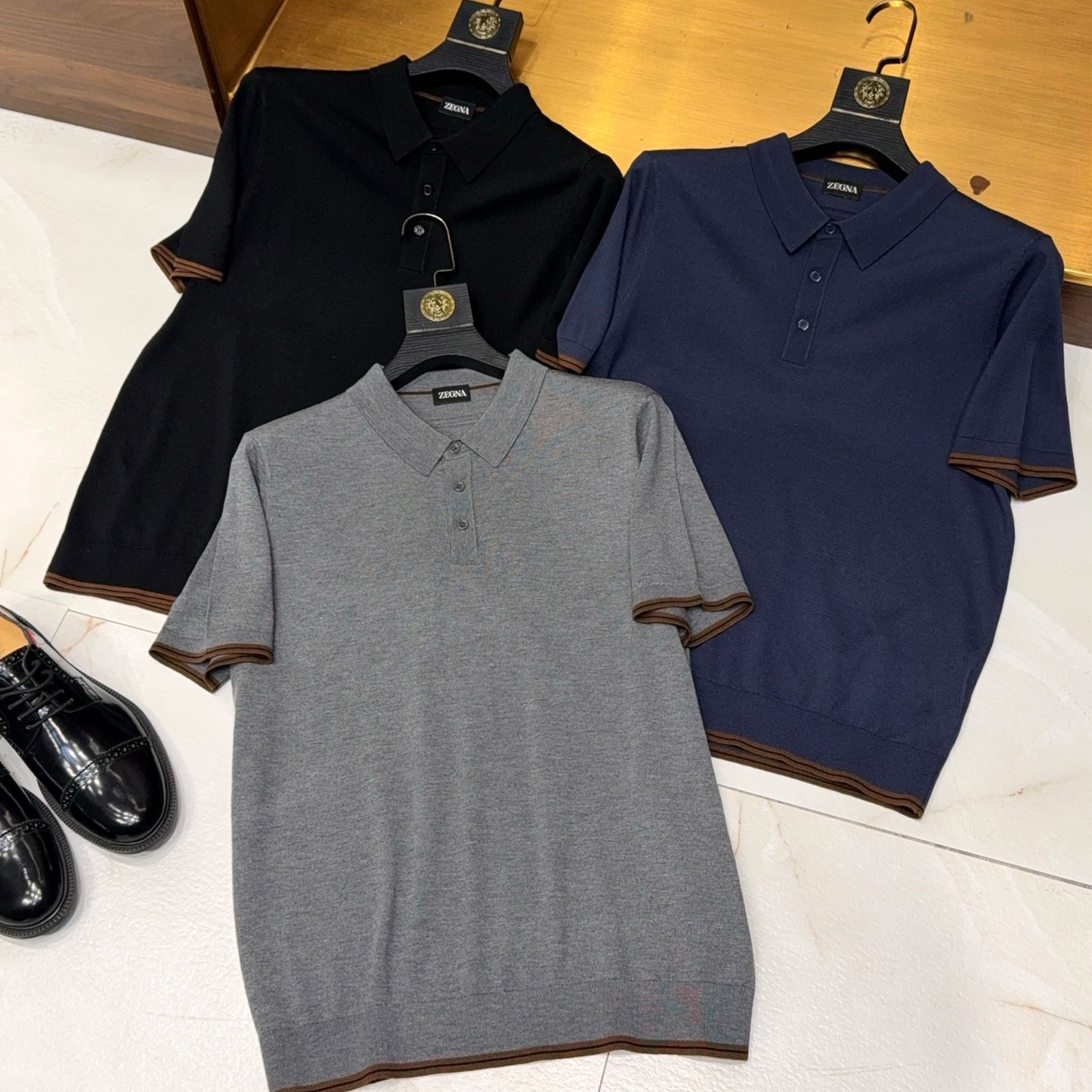 NIGO Ermenegildo Zegna Men's Summer Colour Blocking Line Knitted Polo Shirt Lapel Short Sleeve T-Shirt Fashion Casual Comfortable  #nigo81155