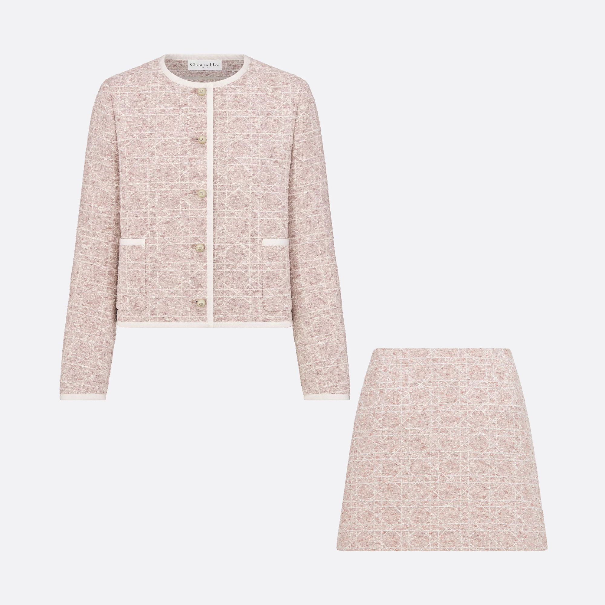 NIGO Dior Women's Spring and Autumn Solid Color Vine Check Tweed Single Breasted Long Sleeve Jacket Casual Half Skirt Suit Set #nigo76422