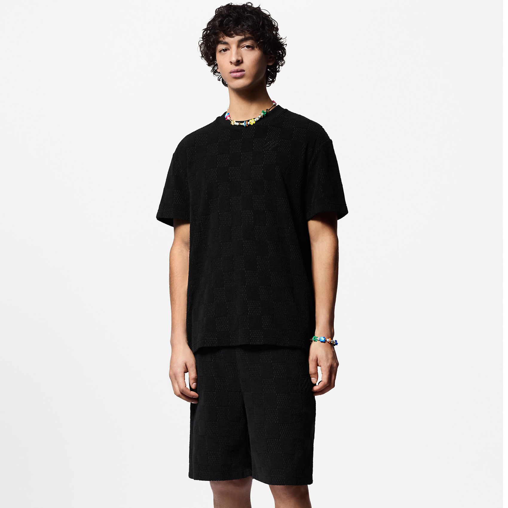 NIGO Louis Vuitton Men's Summer Black Embroidered Logo Printed Cotton Short Sleeve T-Shirt Casual Shorts Set Suit #nigo76435