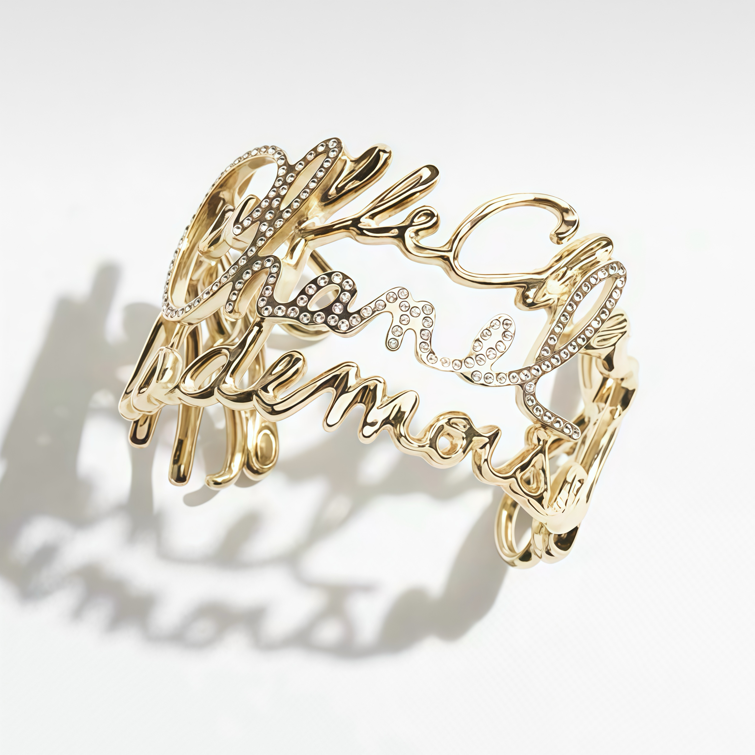 NIGO Chanel Women's Gold Gold Handwritten Font Letters Open Bracelet Trendy Trend Yellow Head Wide Bracelet Jewellery Accessories  #nigo76434