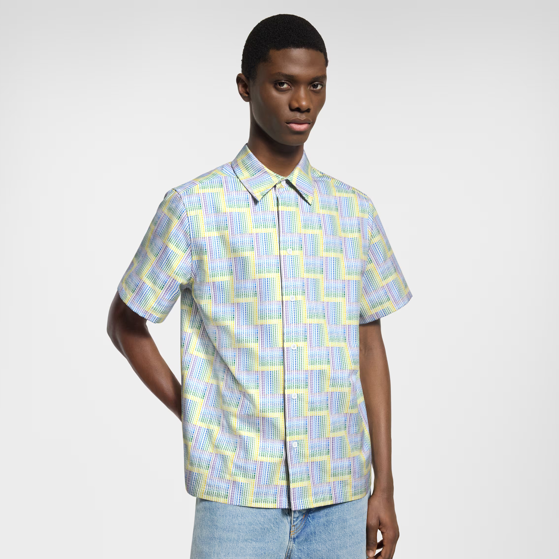 NIGO Louis Vuitton Men's Summer Rainbow Letter Print Single Breasted Short Sleeve Shirt #nigo76439