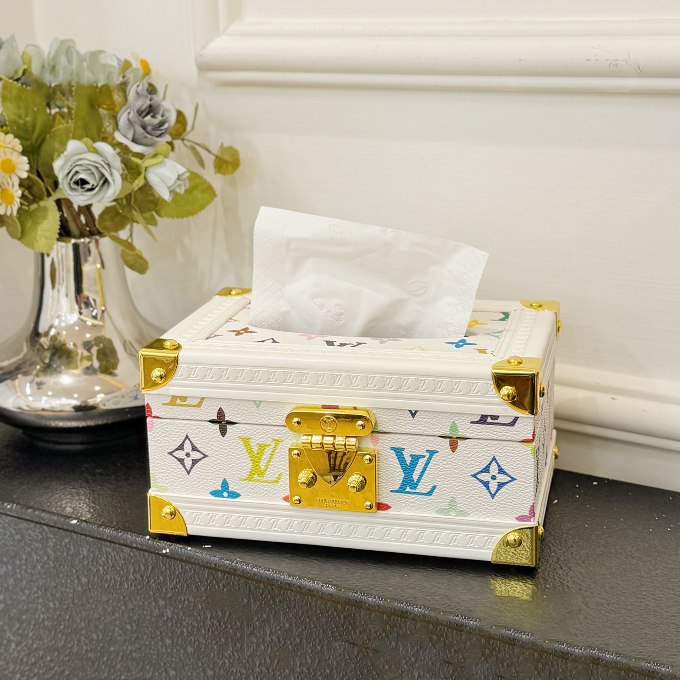 NIGO Louis Vuitton Monogrammed Printed Latch Closure Coated Canvas Organizer Tissue Box Hard Case Bag Bags #nigo76449