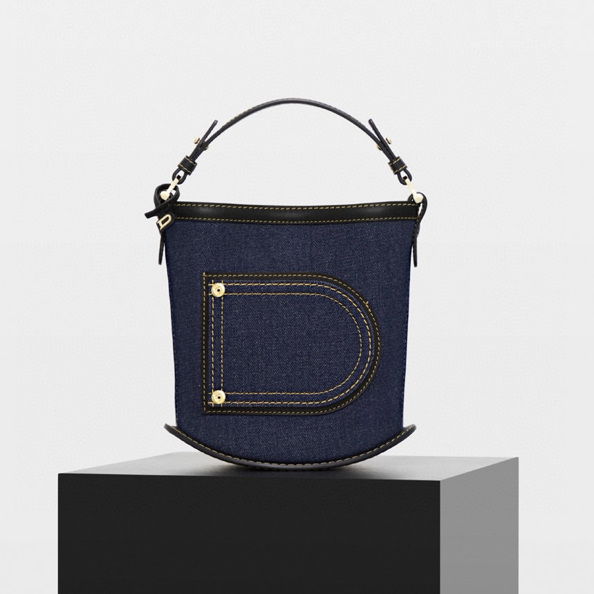 NIGO Delvaux Pin Bucket Women's Outer Stitching Solid Color Denim Patchwork Leather Tote Shoulder Bag Bags #nigo76453