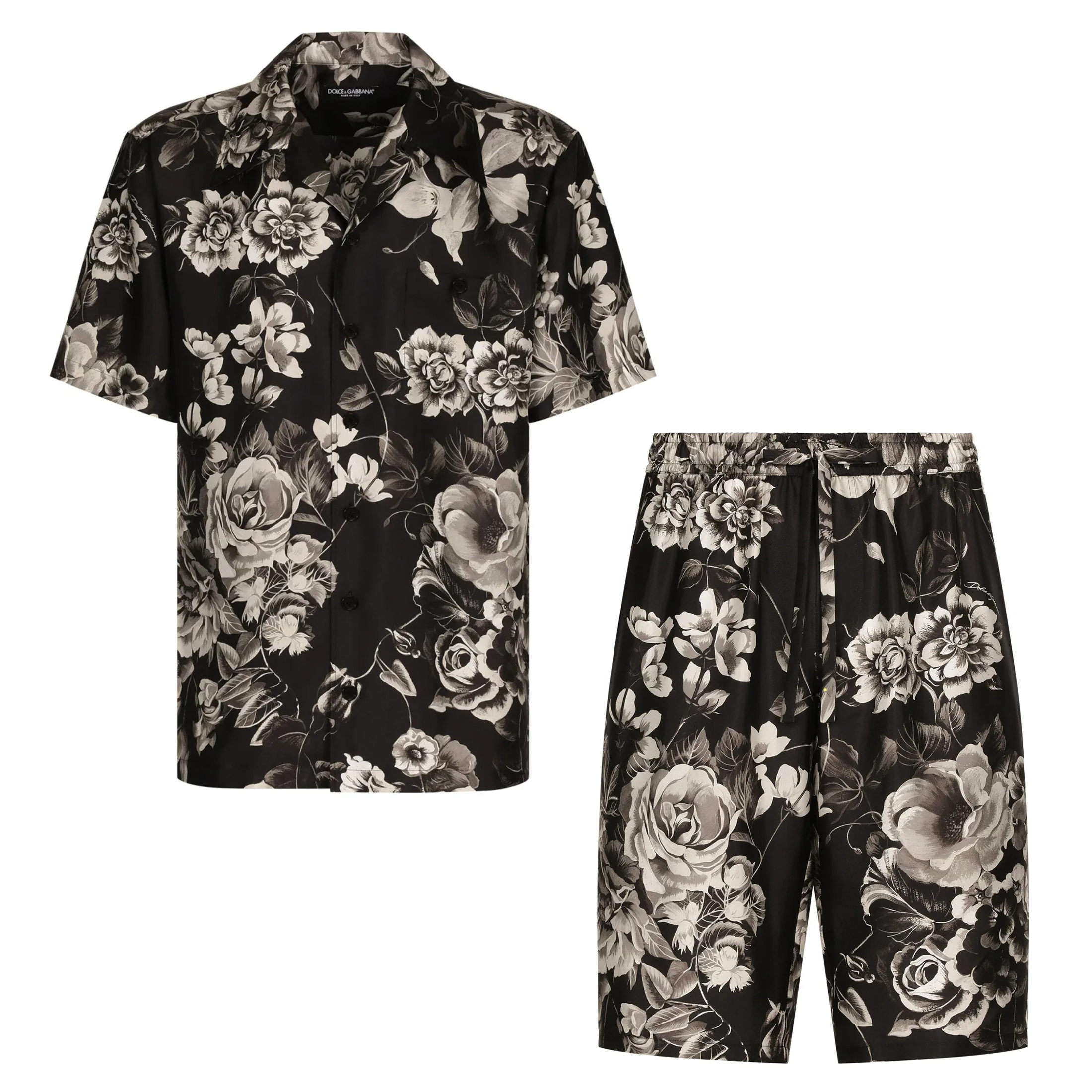 NIGO Dolce&Gabbana Men's Spring And Summer Floral Print Silk Shirt Shorts Suit Set Lapel Single-Breasted Short-Sleeved Shirt Top Straight Comfortable Casual Shorts Ngvp #nigo1485