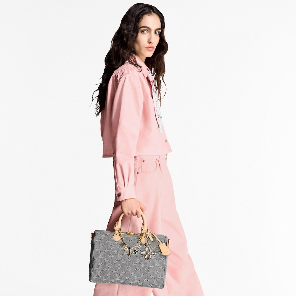 NIGO Louis Vuitton SPEEDY SOFT 30 Women's Brown Detachable Adjustable Strap Denim Shoulder Crossbody Bag Bags Tote #nigo76455