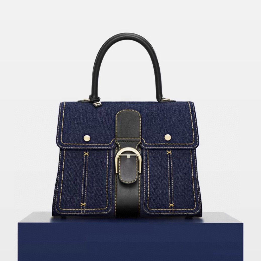 NIGO Delvaux Brillant Trench Women's Outer Stitching Solid Color Denim Patchwork Leather Tote Shoulder Bag Bags #nigo76452