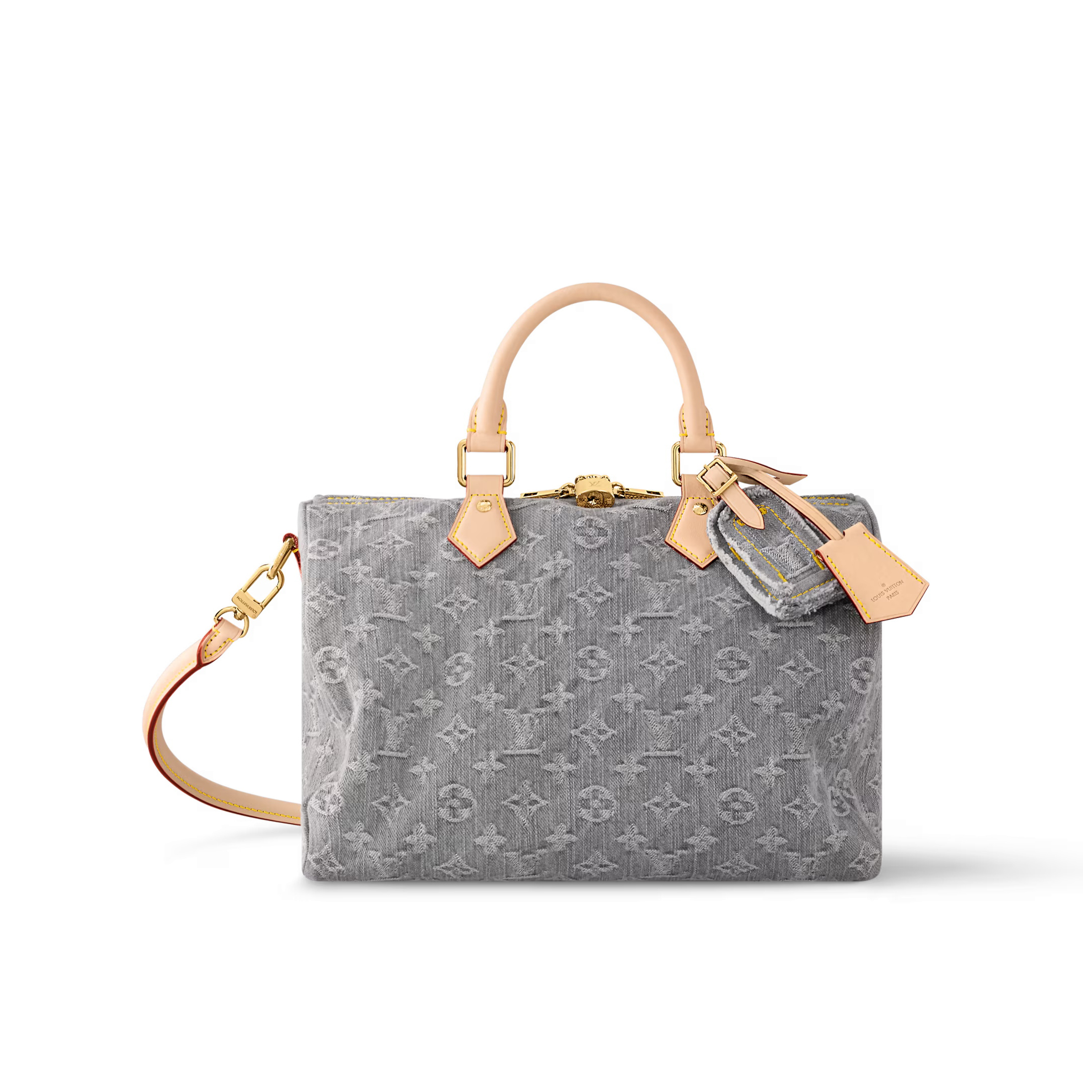 NIGO Louis Vuitton SPEEDY SOFT 30 Women's Brown Detachable Adjustable Strap Denim Shoulder Crossbody Bag Bags Tote #nigo76455