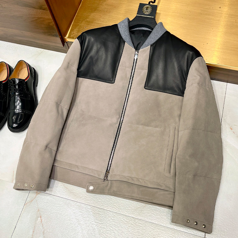 NIGO Hermes Men's Solid Color Suede Sheepskin Patchwork Winter Coat Zipper Standing Collar Long Sleeve Fitted Puffer Down Coat Jacket Ngvp #nigo9769